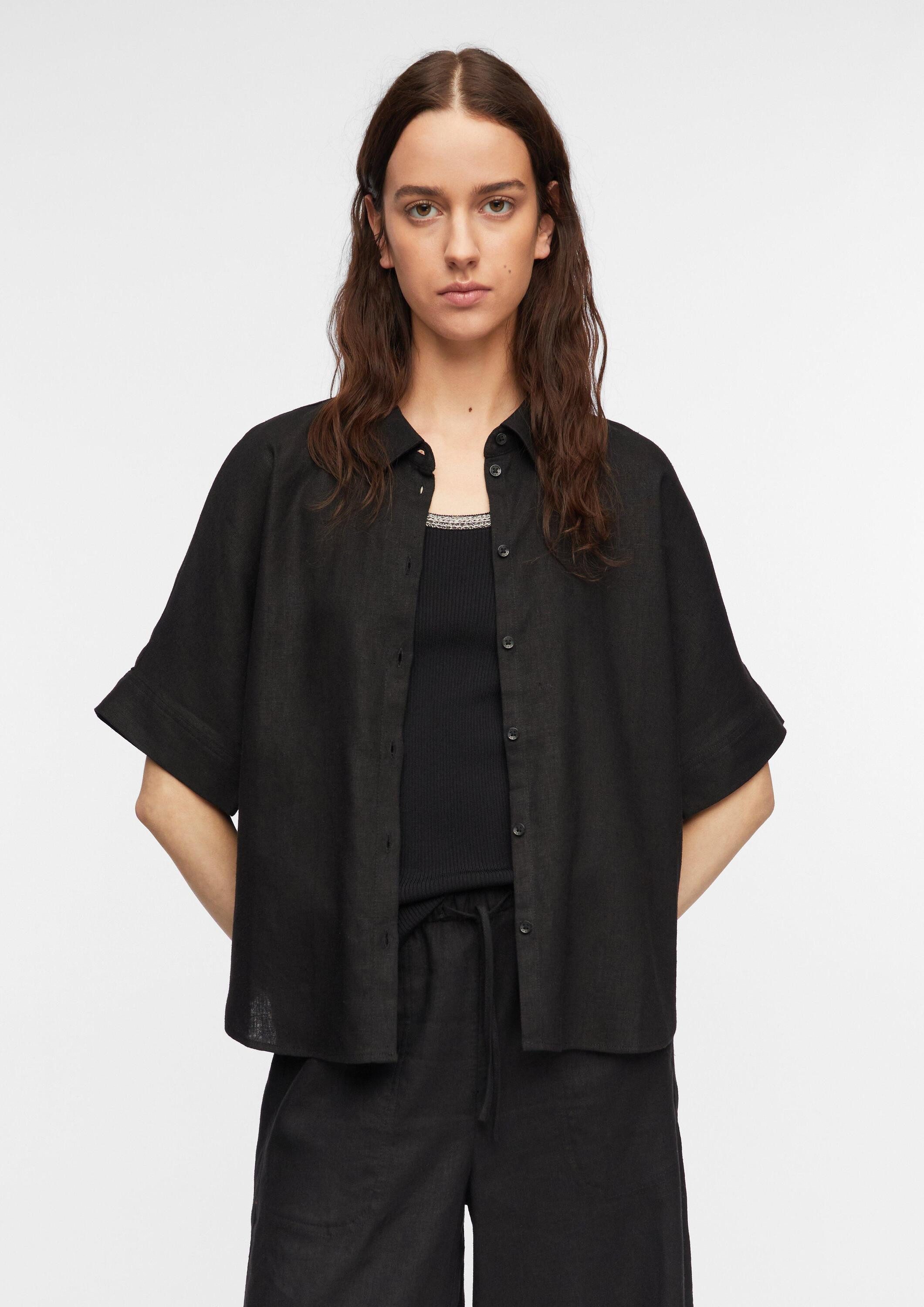 comma Kurzarmbluse Bluse Oversized Kurzarmhemdbluse aus Leinenmix