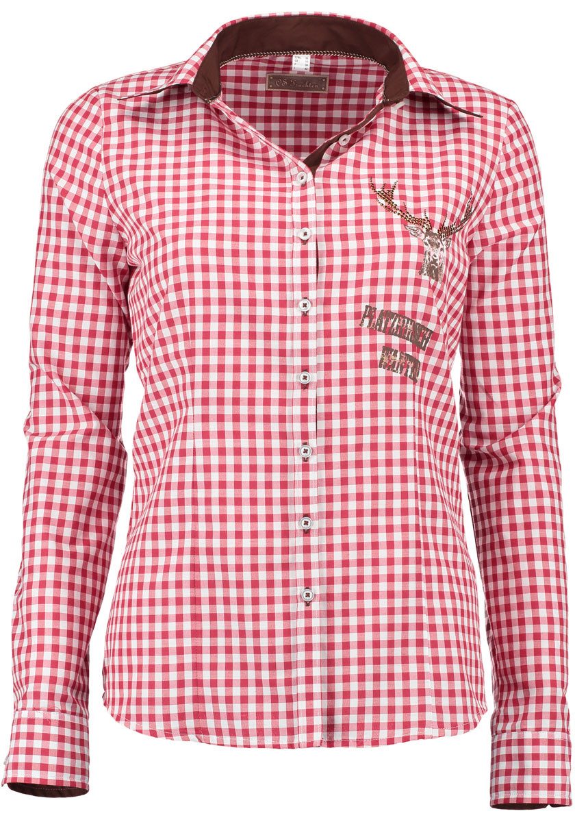 OS Trachten Trachtenbluse Sequi Langarmbluse mit Bügelmotiv auf dem Vorder- und dem Rückenteil