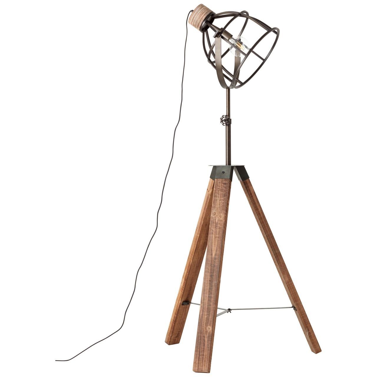 Brilliant Stehlampe Matrix Wood, Lampe Wood Standleuchte schwarz 1x E27 G95, Matrix dreibeinig stahl