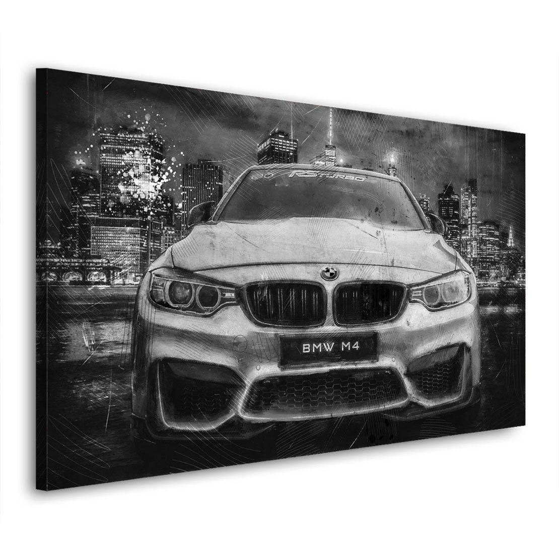 Artedinoi Leinwandbild BMW Sportwagen M4 Auto Black & White Leinwandbild Wandbild Kunstdruck, Sportwagen in Schwarz-Weiß