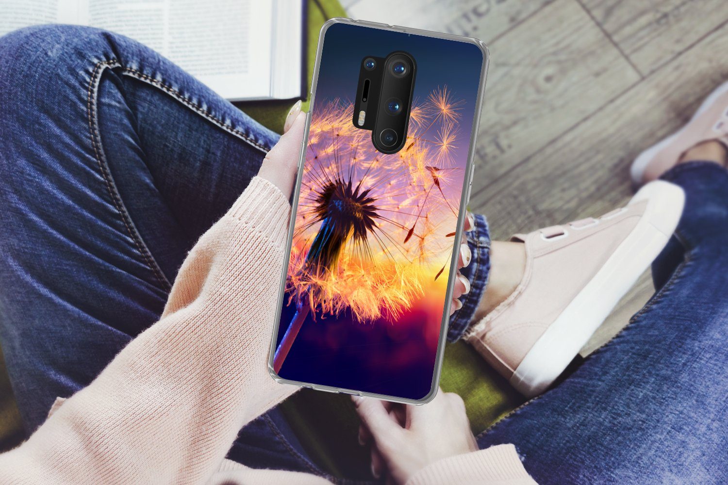 MuchoWow Handyhülle für OnePlus 8 Pro Löwenzahn - Blumen - Sonnenuntergang - Horizont - Na, Phone Case, Silikon, Schutzhülle Dünn