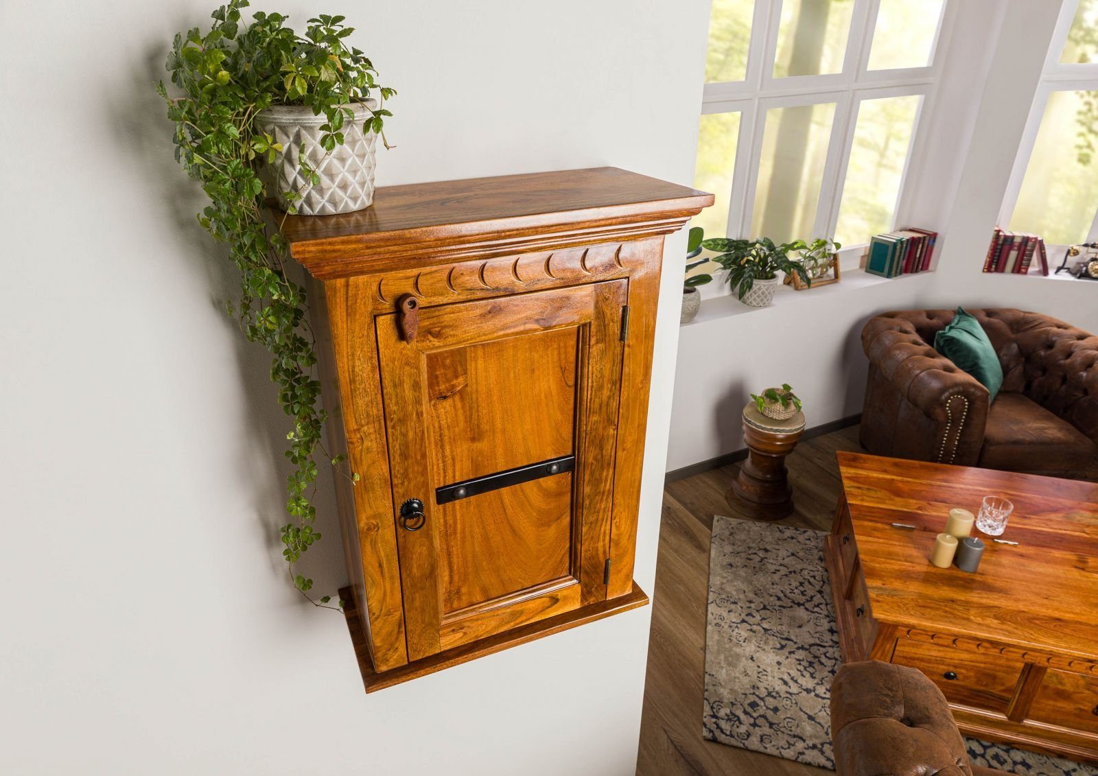Massivmoebel24 Hängeschrank OXFORD (Hängeschrank Akazie 52x24x69 honig lackiert OXFORD #01003) Hängeschrank Akazie 52x24x69 honig lackiert OXFORD #01003