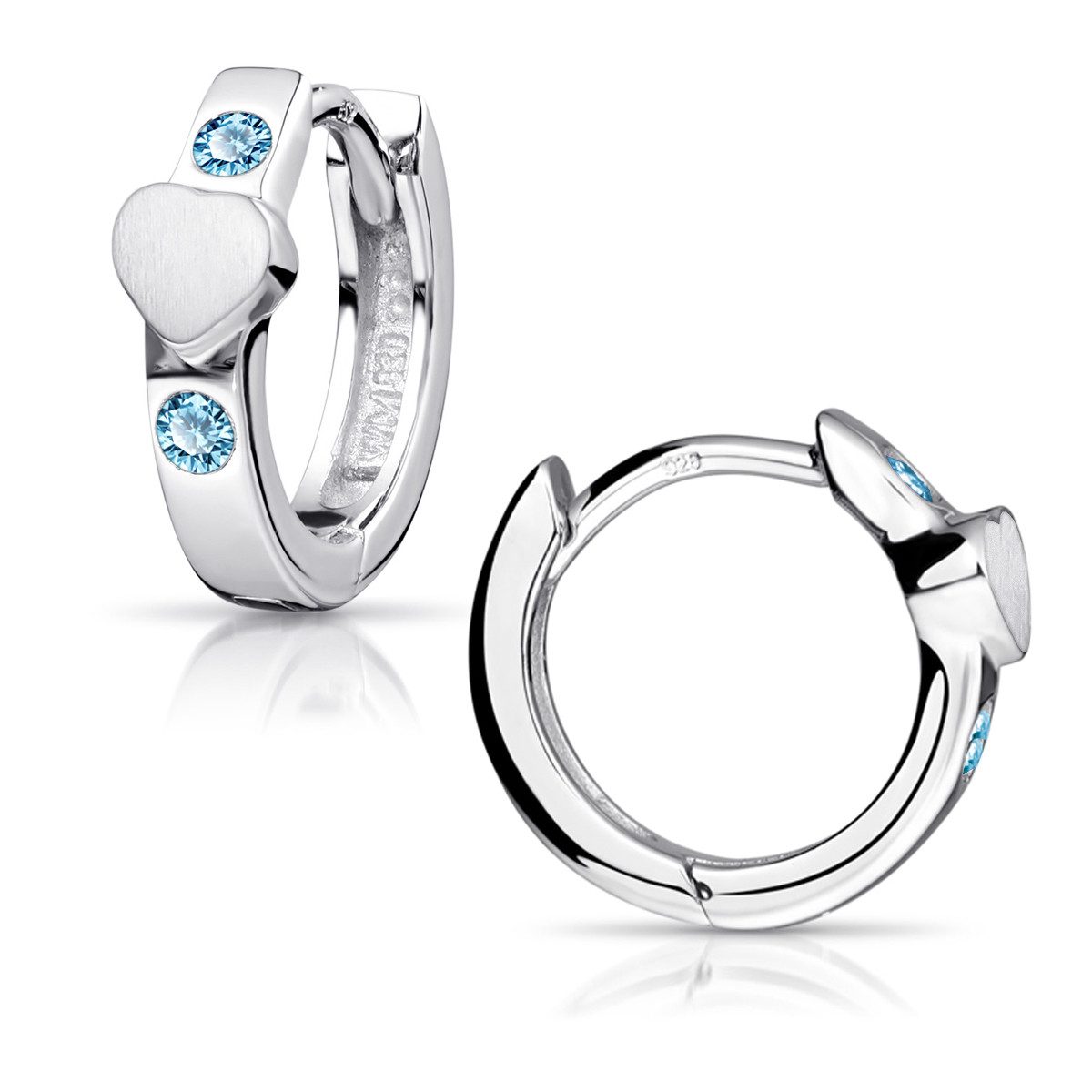 Materia Klappcreolen Kinderohrringe Herzen Zirkonia Türkis SO-391, aus 925 Sterling Silber, rhodiniert