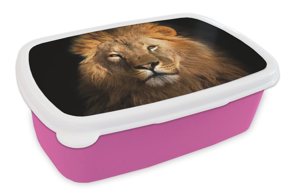 MuchoWow Lunchbox Löwe - Kunststoff, Hell Braun Porträt, Kinder, Snackbox, (2-tlg), - Schwarz Erwachsene, - rosa - Kunststoff Mädchen, Brotbox Tiere Brotdose für 