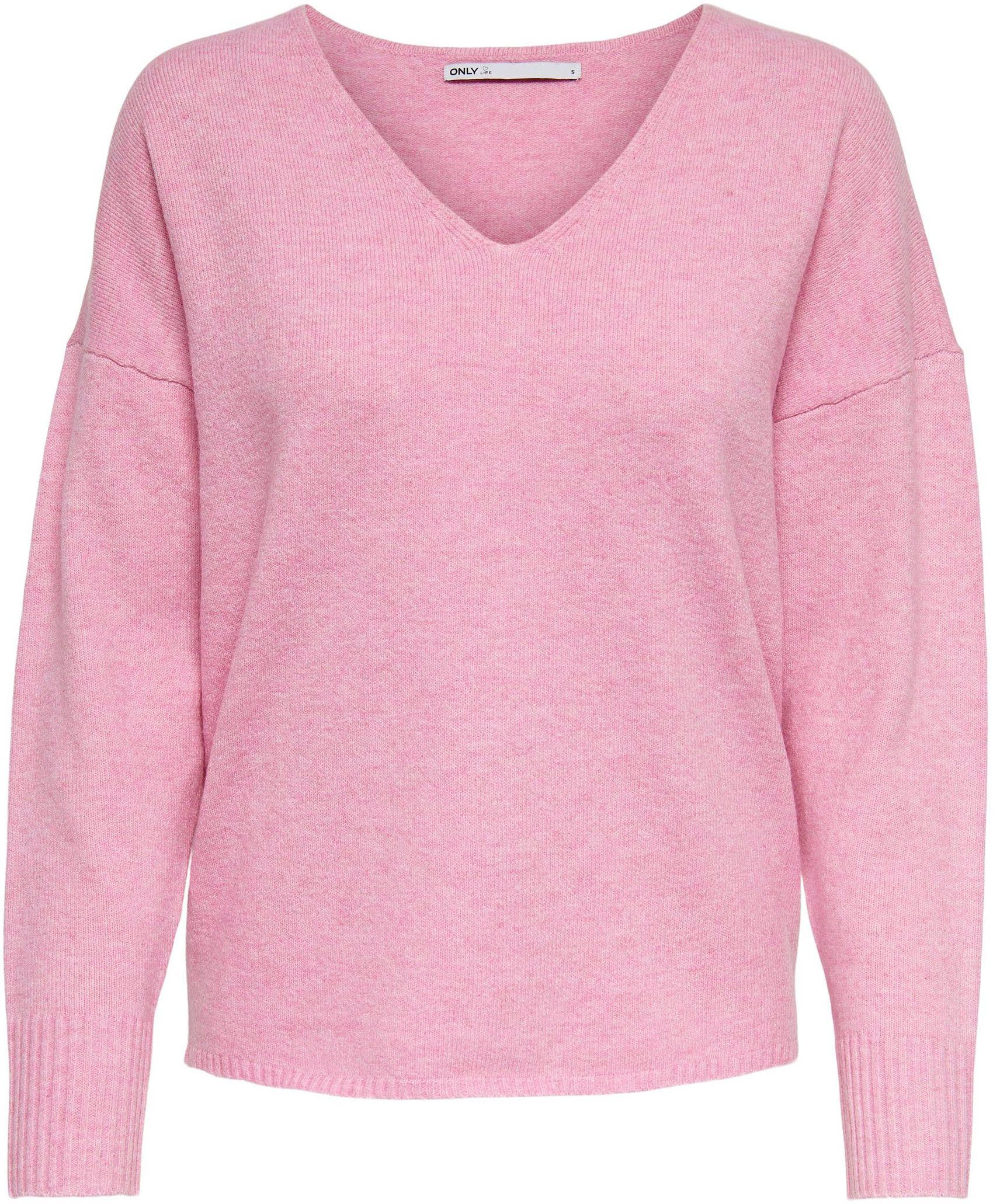 NOOS KNT L/S PULLO ONLRICA Detail:Melange Pink ONLY LIFE V-Ausschnitt-Pullover V-NECK Prism