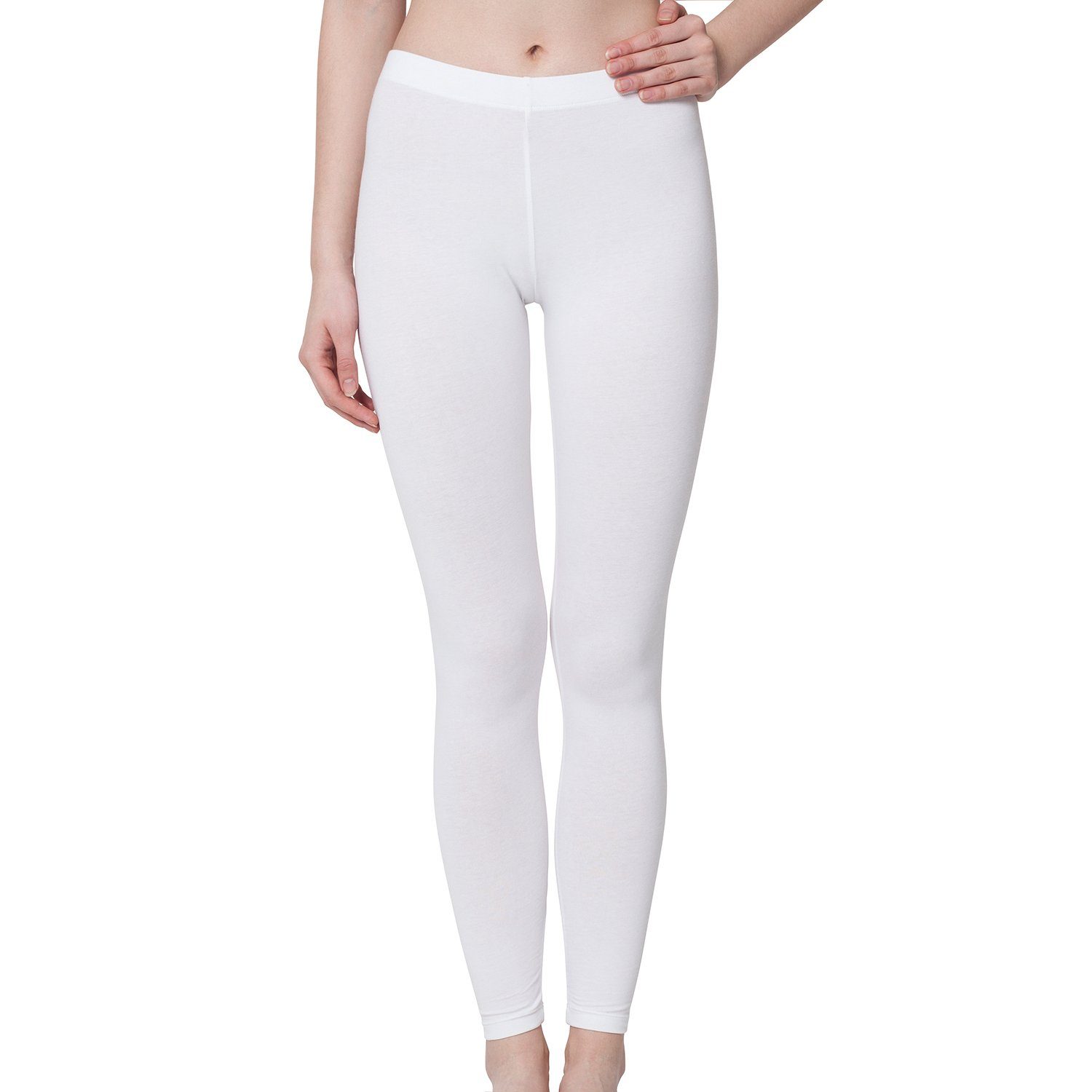 celodoro Leggings Damen Leggings, stretchige Jersey Hose aus Baumwolle Weiss