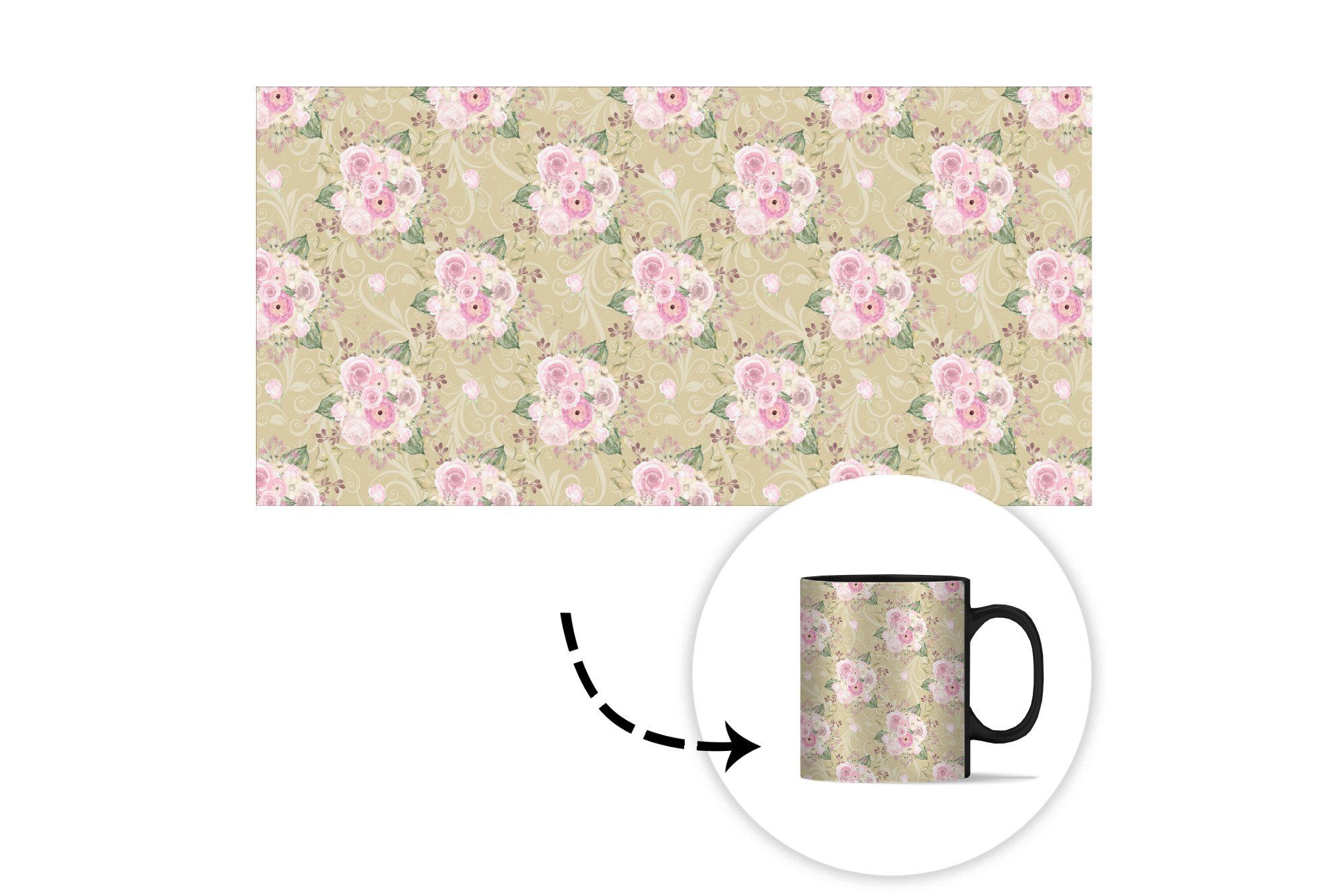 - Teetasse, Blumen, Tasse Rose Muster - Zaubertasse, Geschenk MuchoWow Kaffeetassen, Farbwechsel, Keramik,