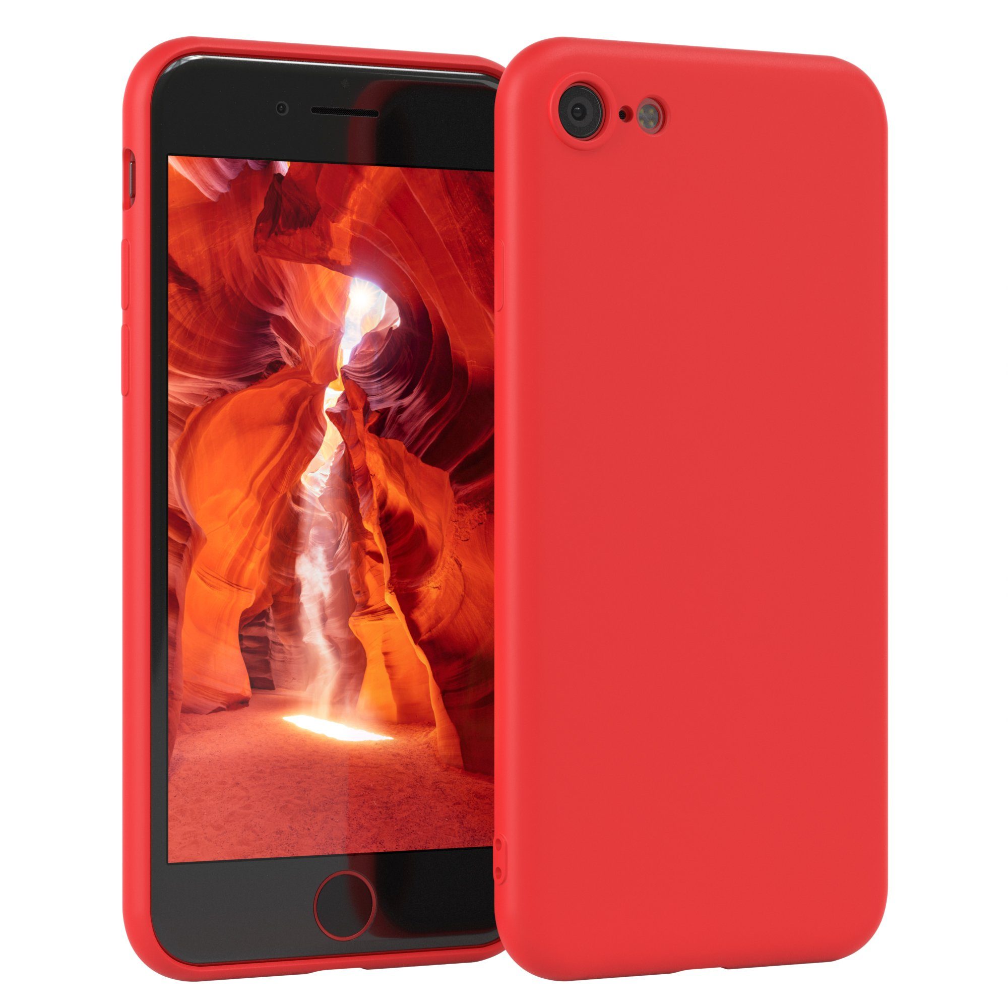 EAZY CASE Handyhülle für Apple iPhone SE 2022/2020 iPhone 8/7 Hülle Silikon 4,7 Zoll, Silikon Schutzhülle mit Kameraschutz stoßfest handycover elastisch Rot