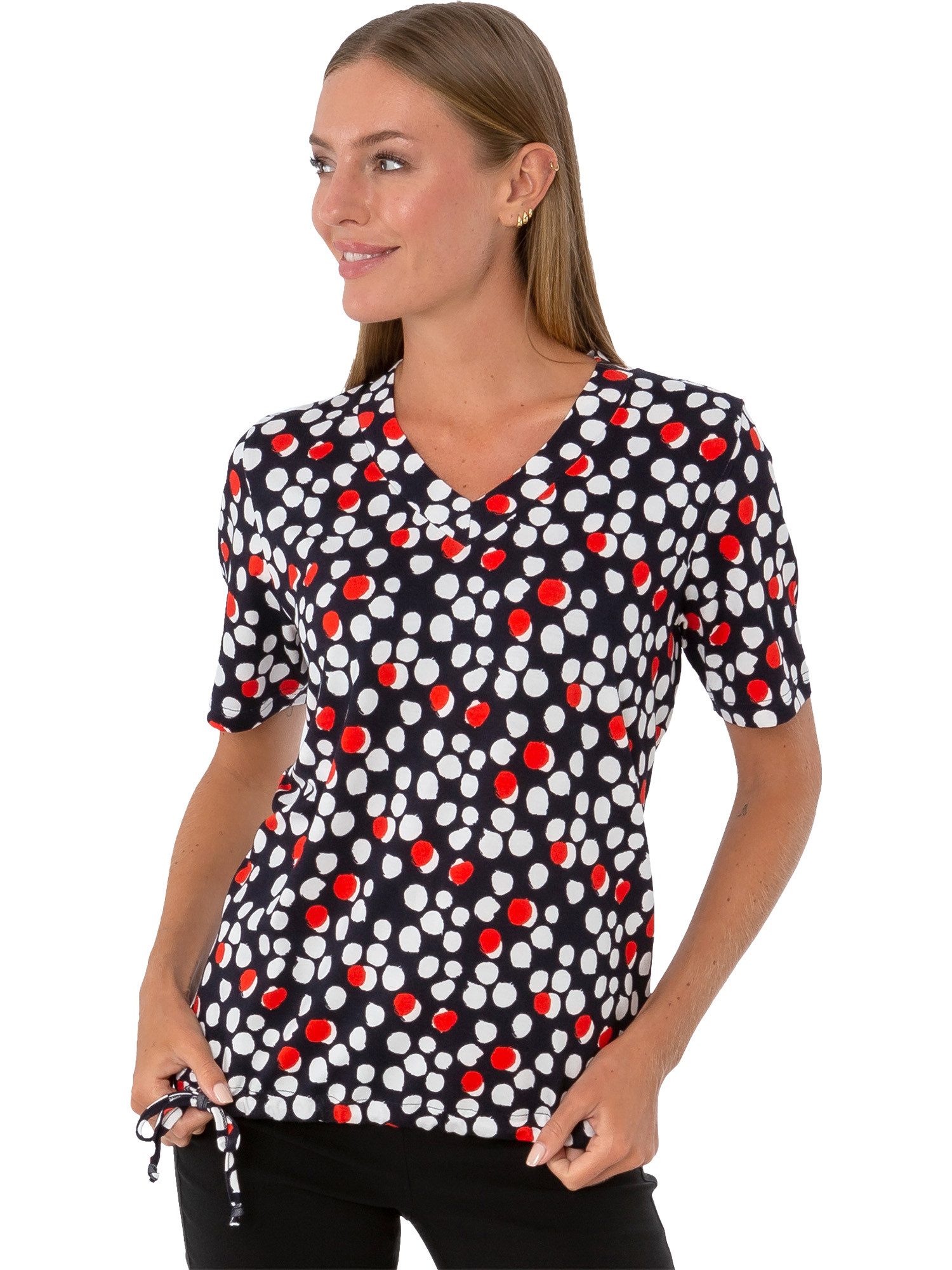 Estefania for woman V-Shirt 194-1241, in Kurzarm gepunktet Zugband und Tunnelzug am Saum