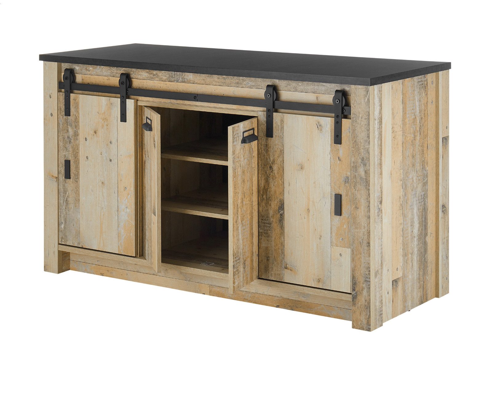 Furn.Design Spülenunterschrank Stove (Küchenschrank in Used Wood / Altholz, 161 x 93 cm) für Spüle oder Ceranfeld, Soft-Close