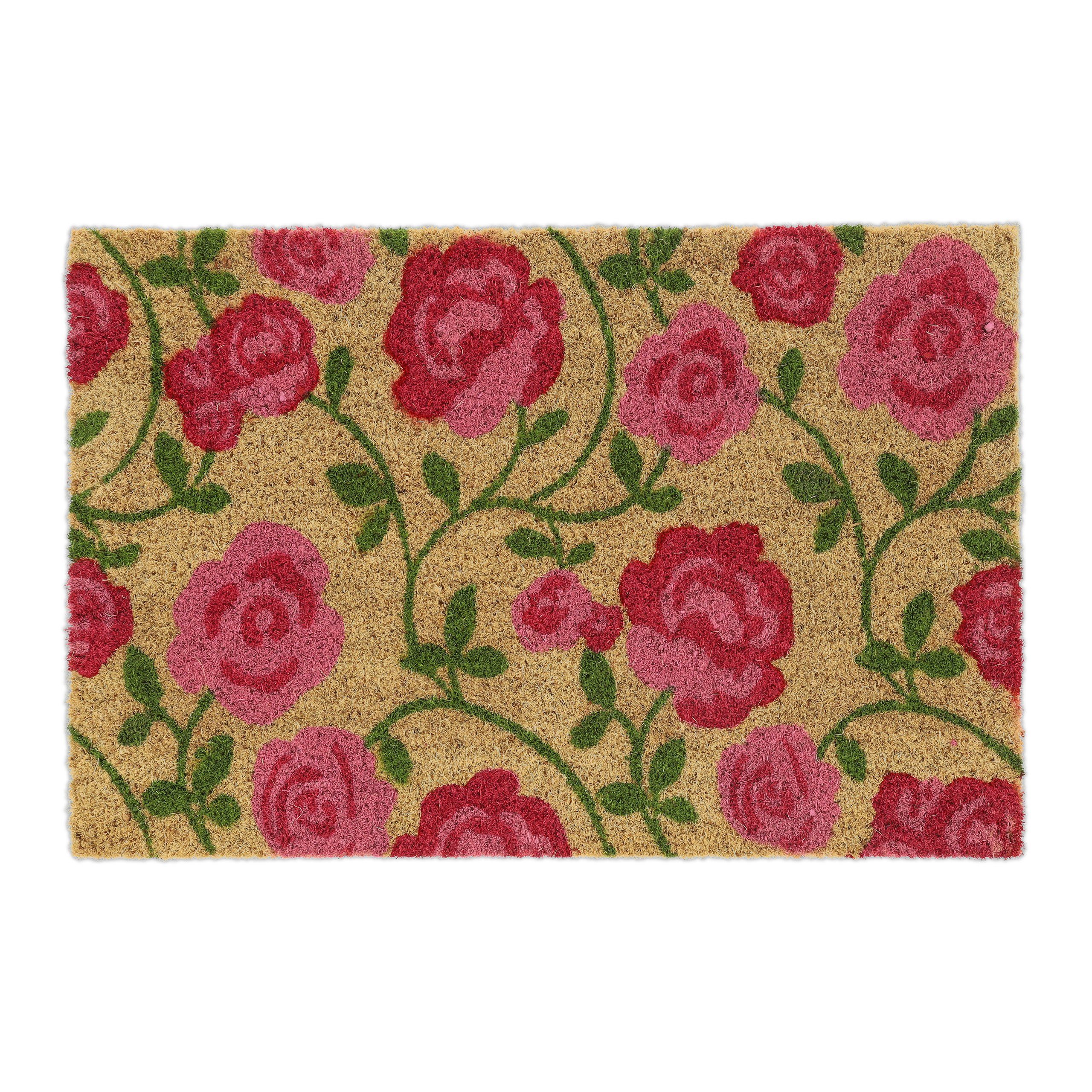 relaxdays Fußmatte Kokos Fußmatte mit Rosen-Motiv, Höhe: 15 mm günstig online kaufen