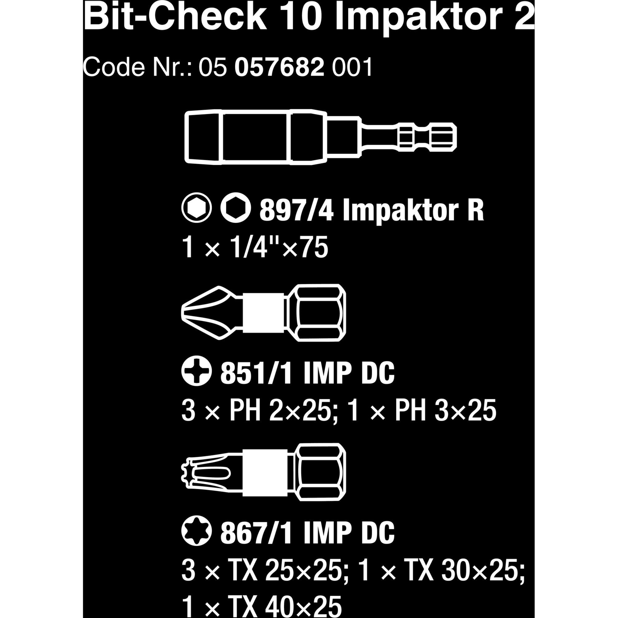 Wera Multitool Wera Bit-Check 10 Impaktor 2, 1/4", 10-teilig, (diamantbeschichtet, extrem belastbar)
