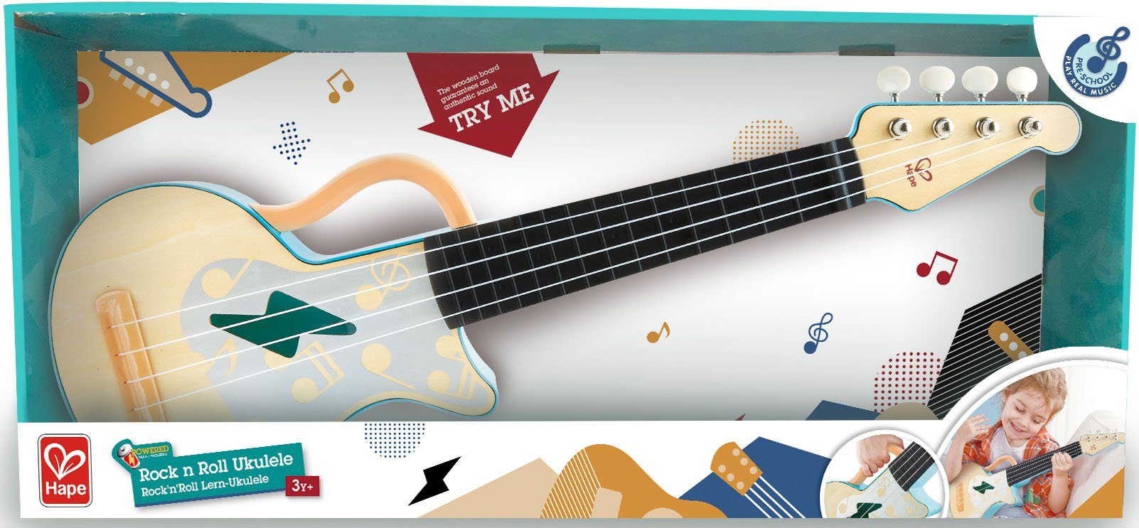 Hape Spielzeug-Musikinstrument Lern-Ukulele Rock'n'Roll