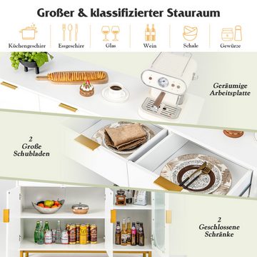 KOMFOTTEU Küchenbuffet Sideboard Küchenschrank, Glastür & Metallbeinen