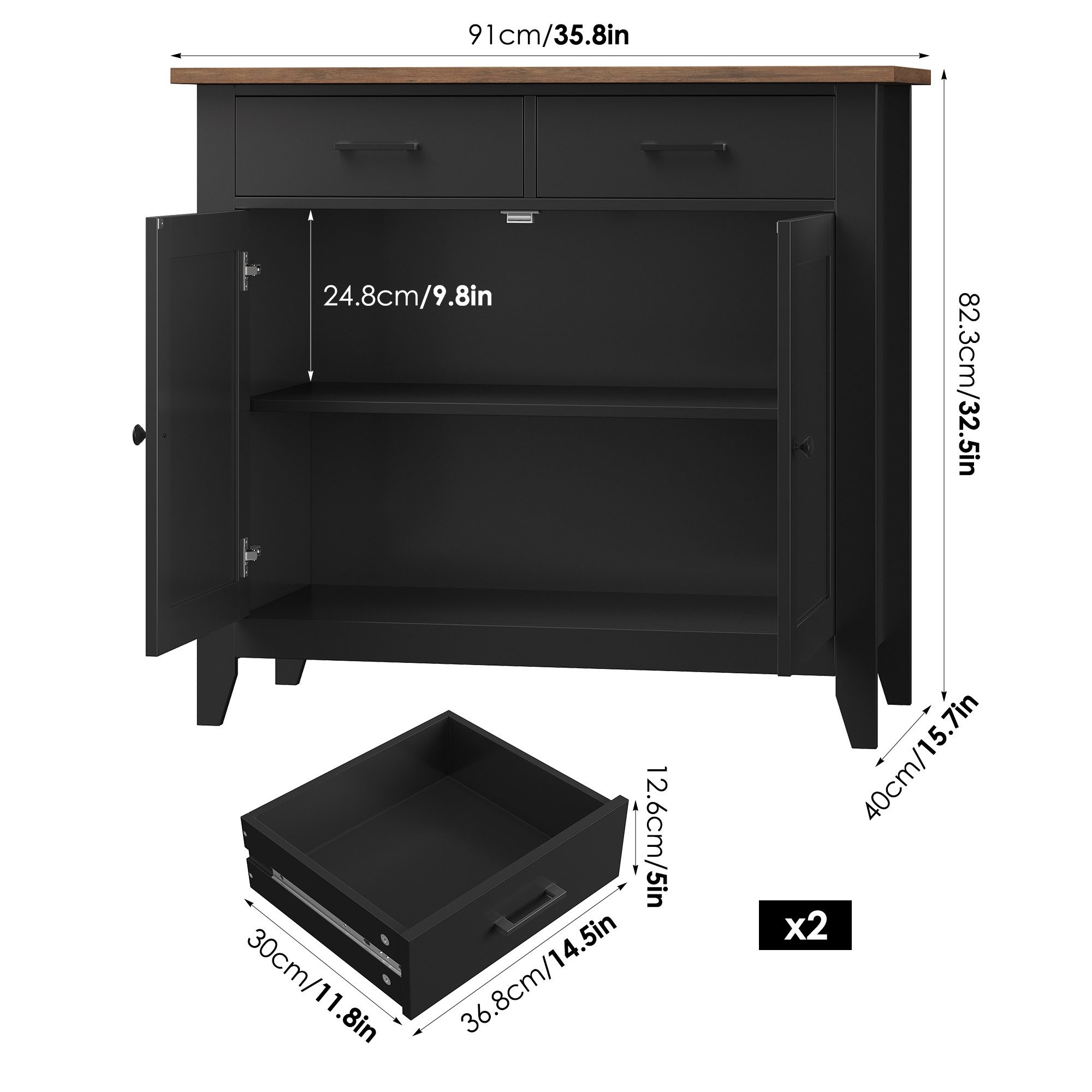 HOMECHO Buffet Sideboard Weiß Küchenschrank mit 2 Schubladen 2 Türen günstig online kaufen