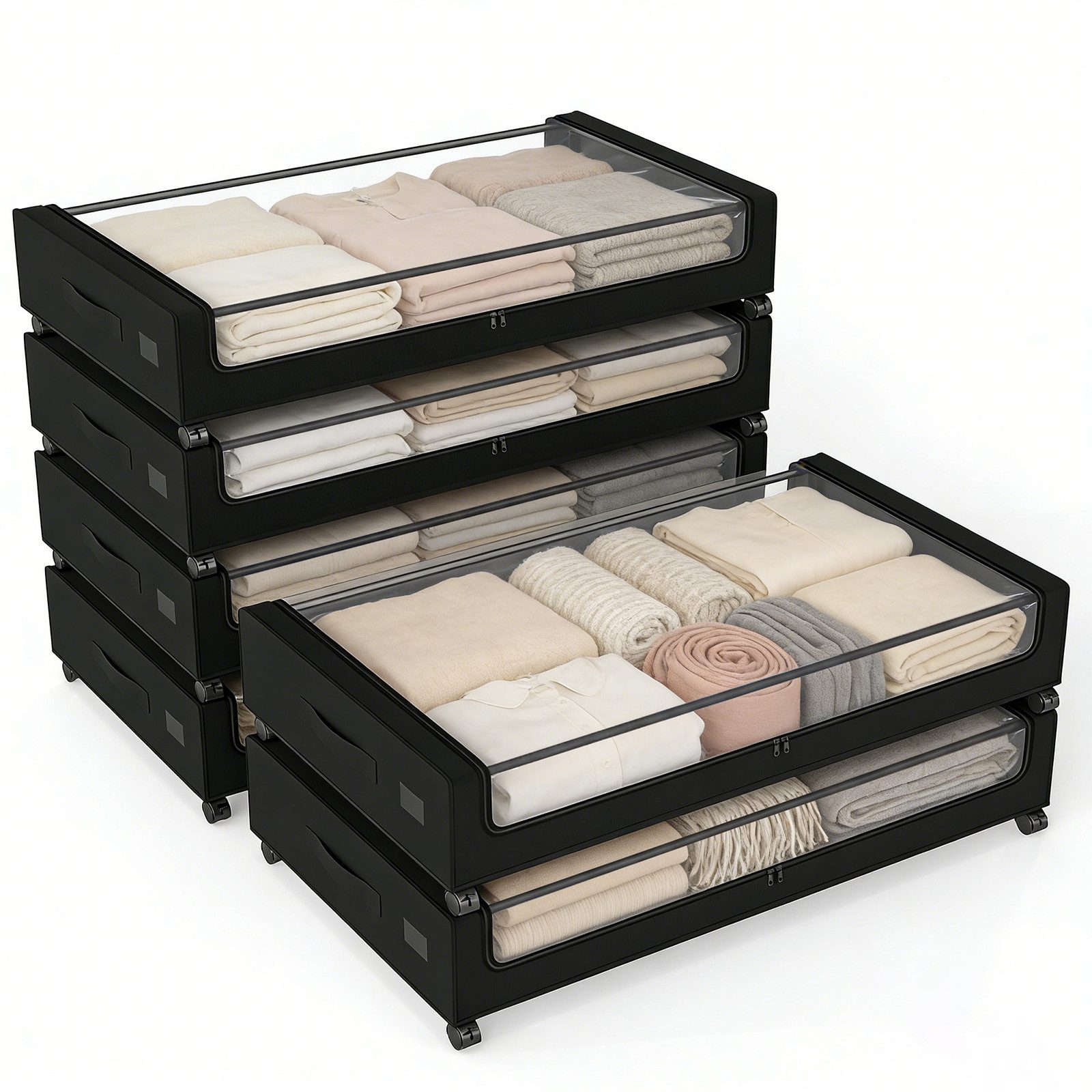 Sekey Unterbettkommode Unterbett Aufbewahrungsbox mit deckel transparente Aufbewahrungstasche, 6 St Organizer mit Rollen für Kleiderschrank zur Aufbewahrung
