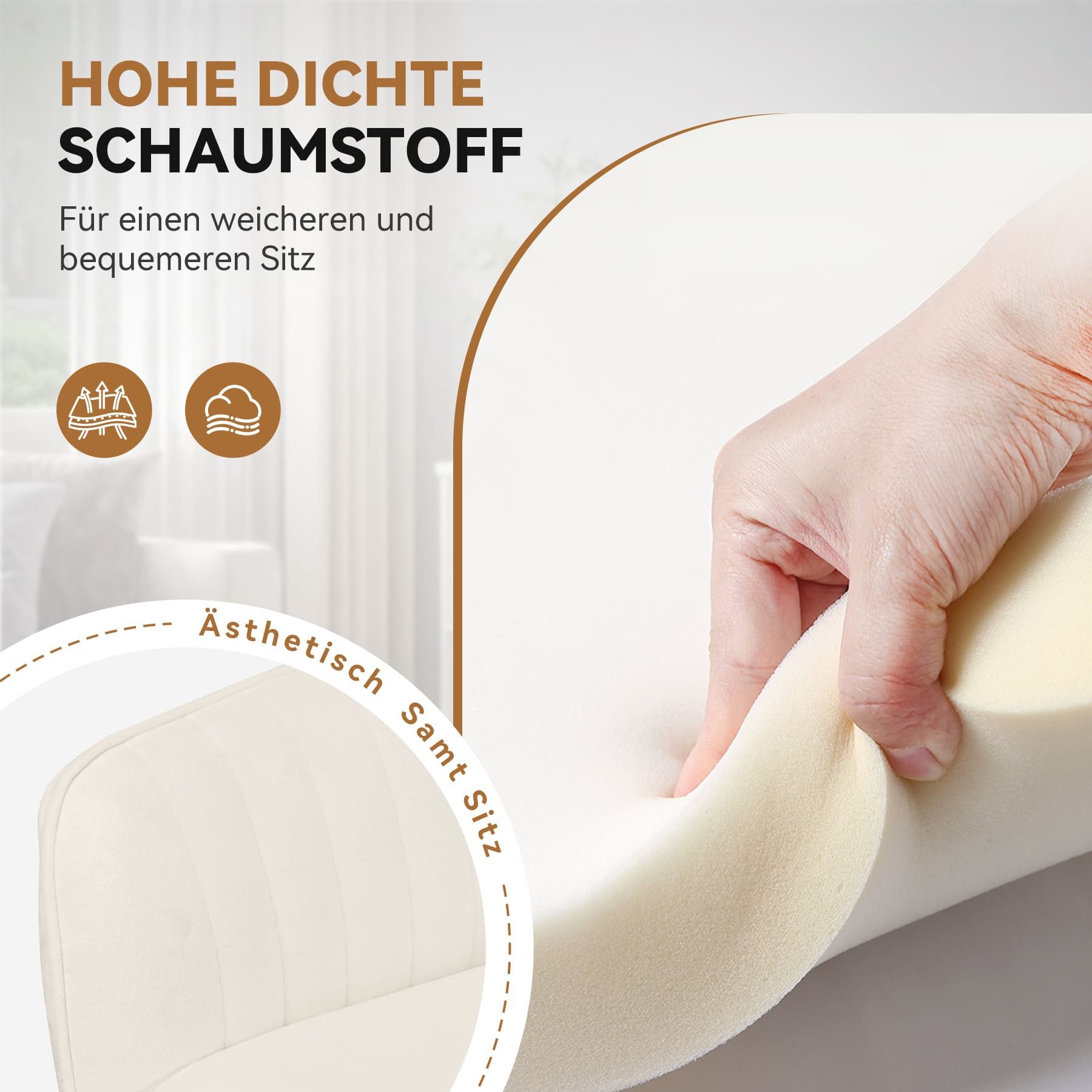 HawthyHome Bürostuhl Ergonomischer Homeoffice-Stuhl, 360° Drehbar & Höhenverstellbar (1 St), Samtbezug mit Kopfkissen, ideal für Arbeitszimmer & Schlafzimmer – Bild 4 von 5