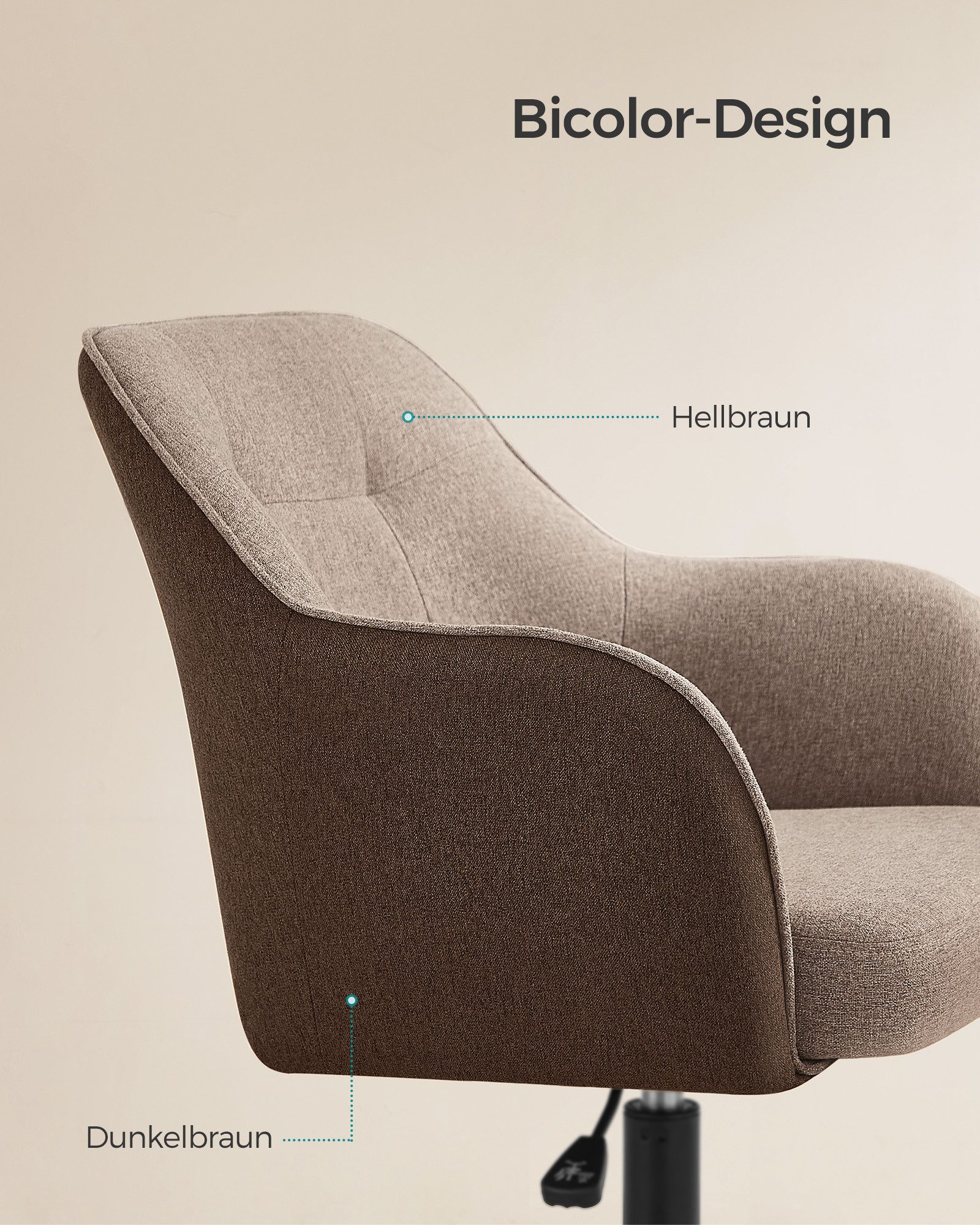 SONGMICS Bürostuhl 2er Set Ergonomischer Schreibtischstuhl mit Rollen (1 St), bis 110 kg belastbar, Homeoffice Stuhl, atmungsaktiver Stoff – Bild 4 von 5
