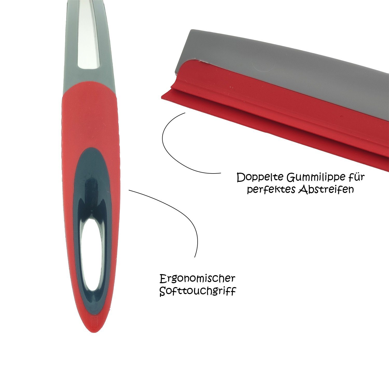 BÜMAG Wasserabzieher Fensterabzieher Duschabzieher 250mm Rot Grau 1 Stück, (Stück, 1-St., Fensterwischer), Duschabzieher Scheibenabzieher Glasreiniger Glasabzieher
