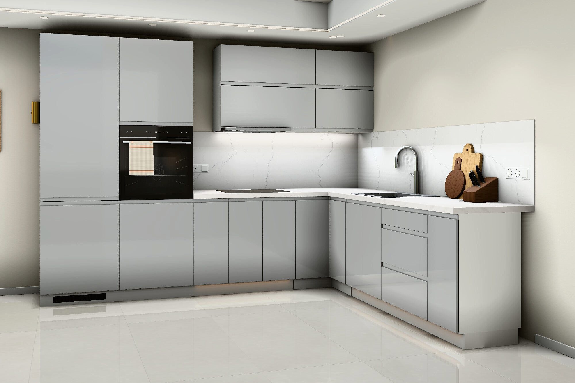 ROYAL24_MARKT Winkelküche - K31-G300 L - Velmora - Großzügiges Design mit feinen Details, (Komplett Set), Premium - Modern - Exzellent.