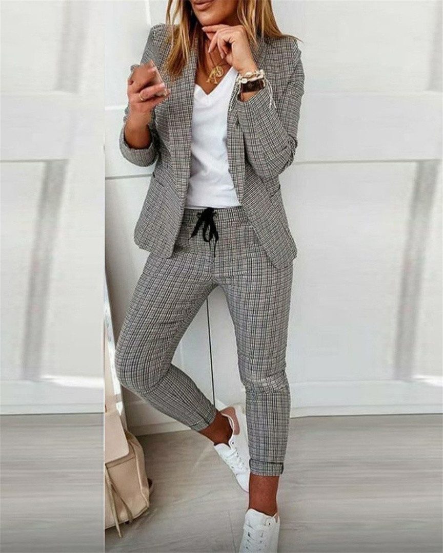 AFAZ New Trading UG Jackenblazer Karierter Freizeitanzug für Damen, Damenbekleidung