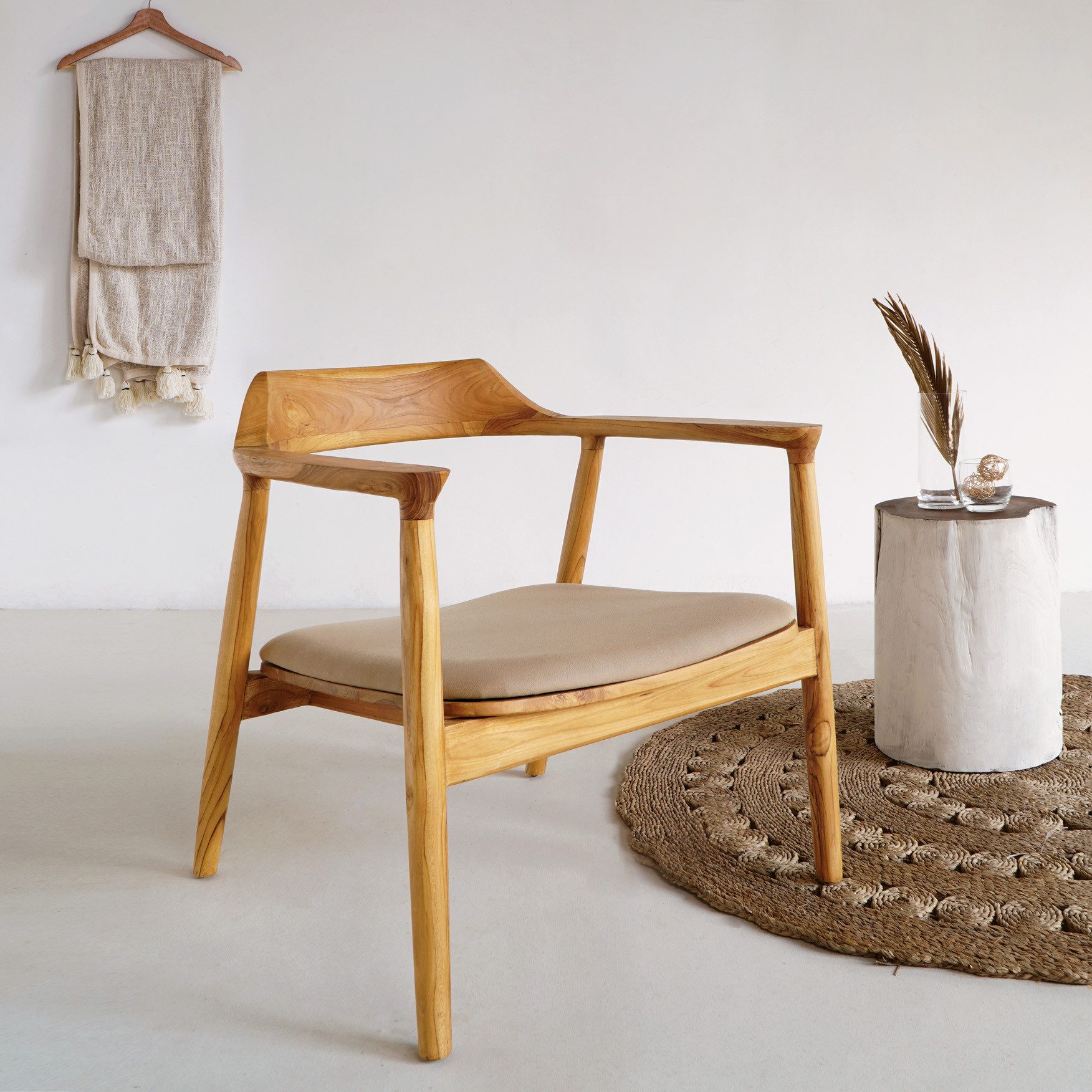 More2Home Loungesessel DESIGN-1, Teak massiv, Polstersitz beige