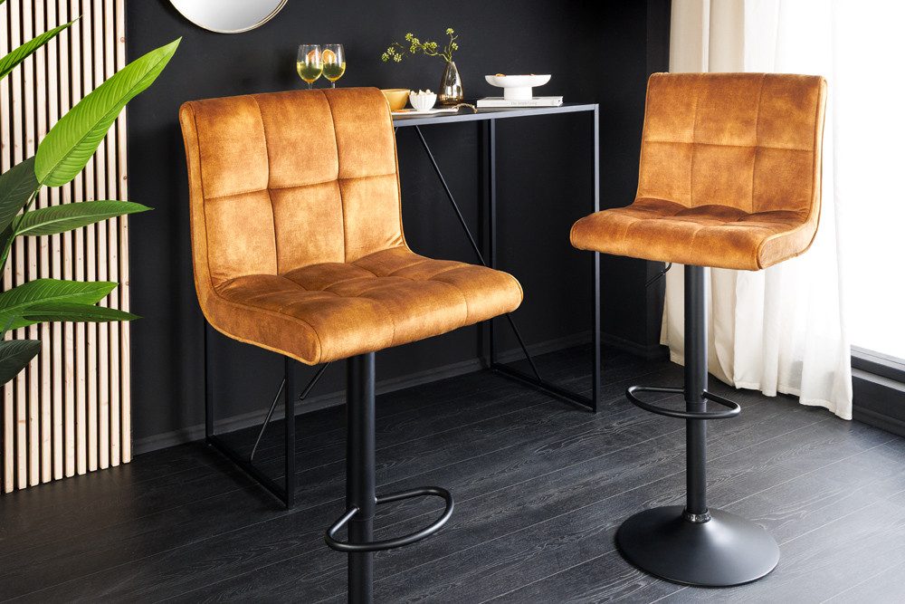 riess-ambiente Barhocker MODENA senfgelb/schwarz - Samt, Metall, 360° drehb günstig online kaufen