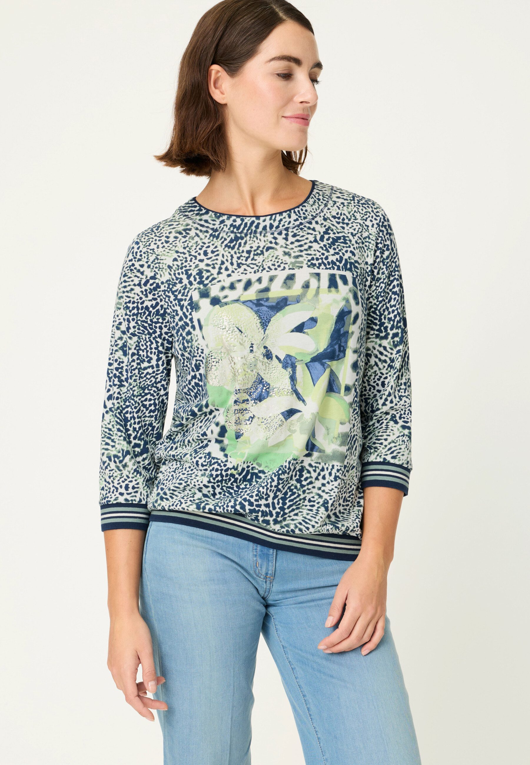 Olsen T-Shirt Shirt mit Panneaux-Print und Folien-Details
