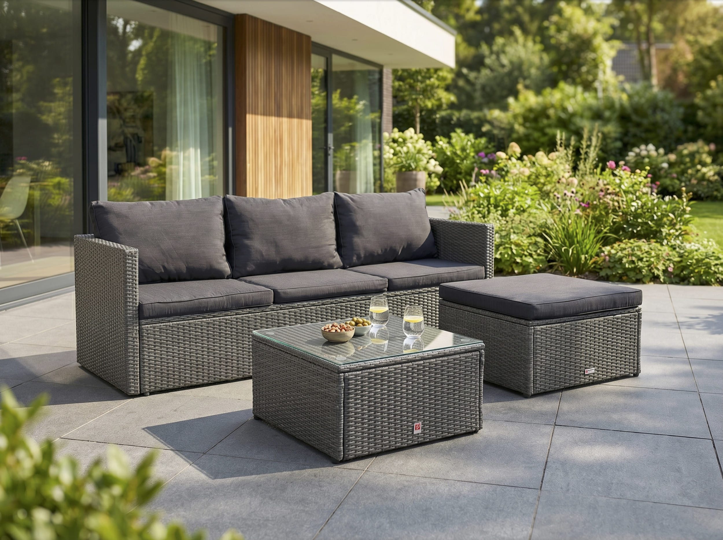 LC Garden Eckbankgruppe »Loungino« Gartenset Lounge mit Tisch + Hocker Gartenlounge Balkonset