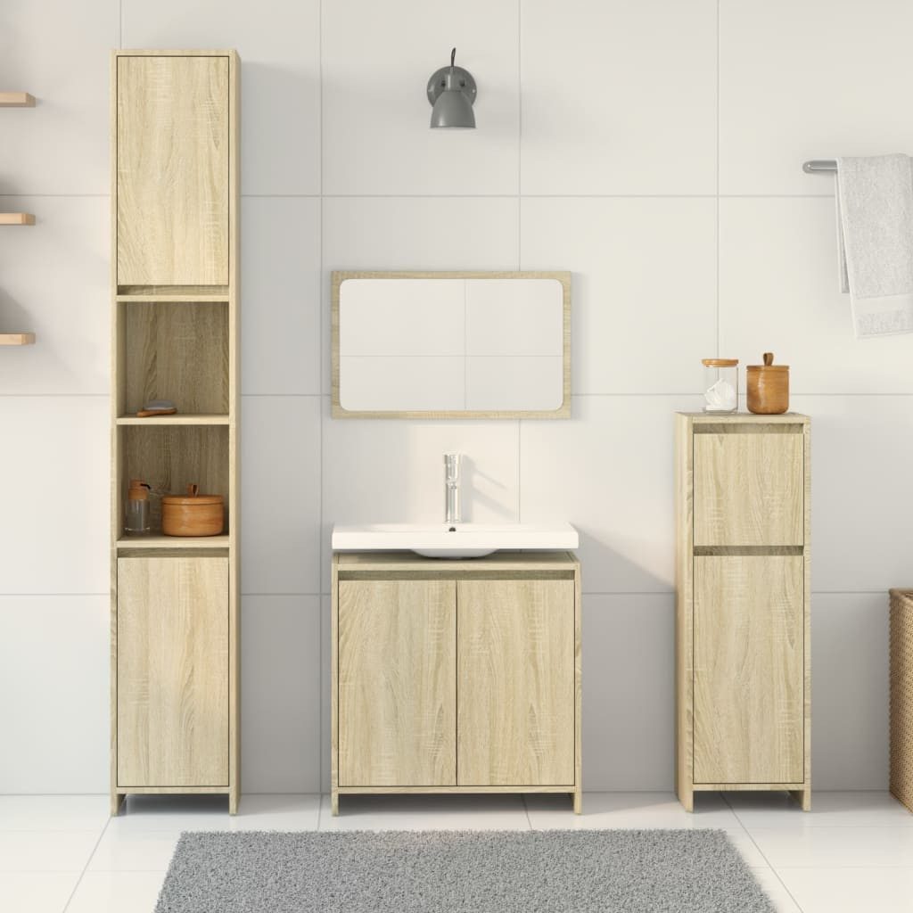 vidaXL Badezimmer-Set 4-tlg. Badmöbel-Set Sonoma-Eiche Holzwerkstoff, günstig online kaufen