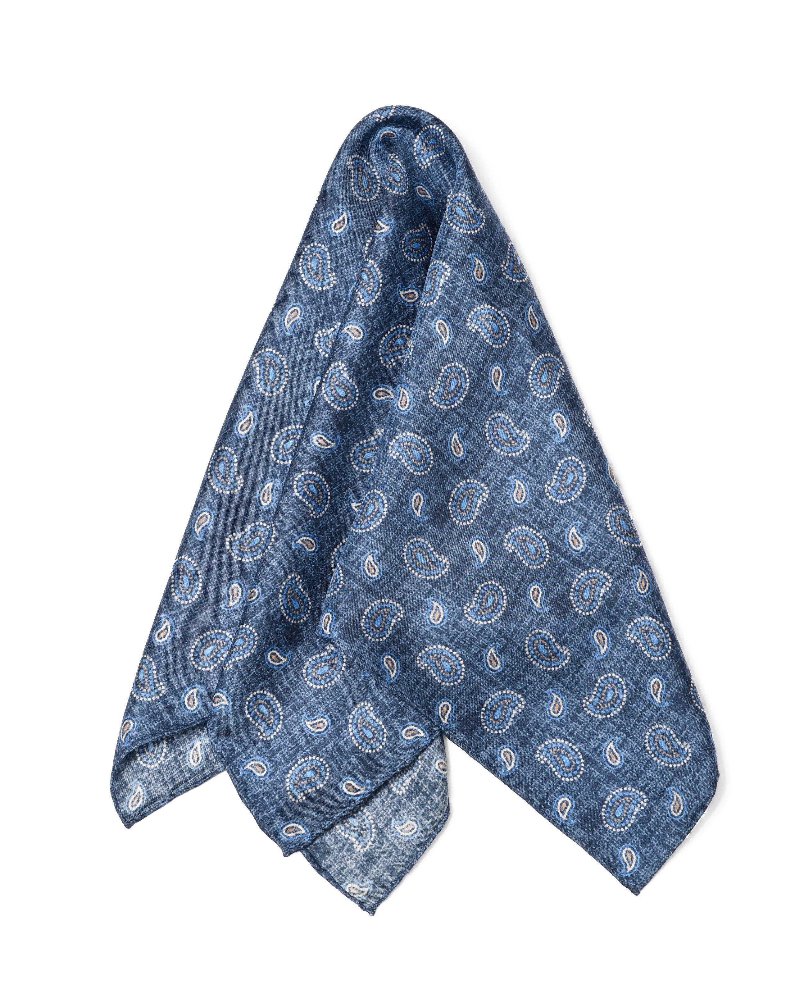 MayTree Seidentuch Herren handrolliert aus Twill-Seide 53x53, Stone-washed Jeansblau, (Stück), 100% Seide