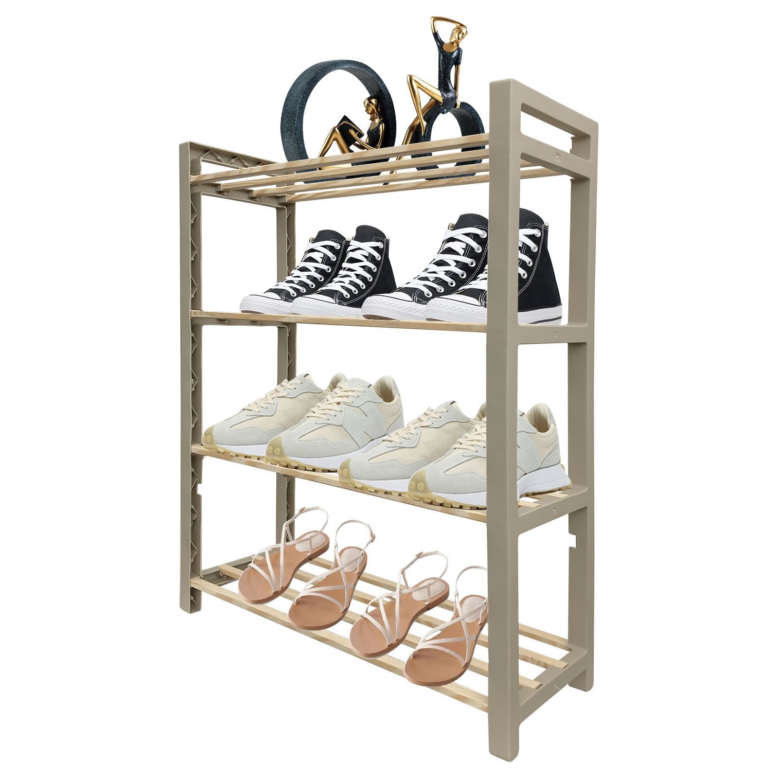 Schuhregal Schuhablage, Schuhschrank Holz Schuhbank 4 Ablagen, Schuh Organizer