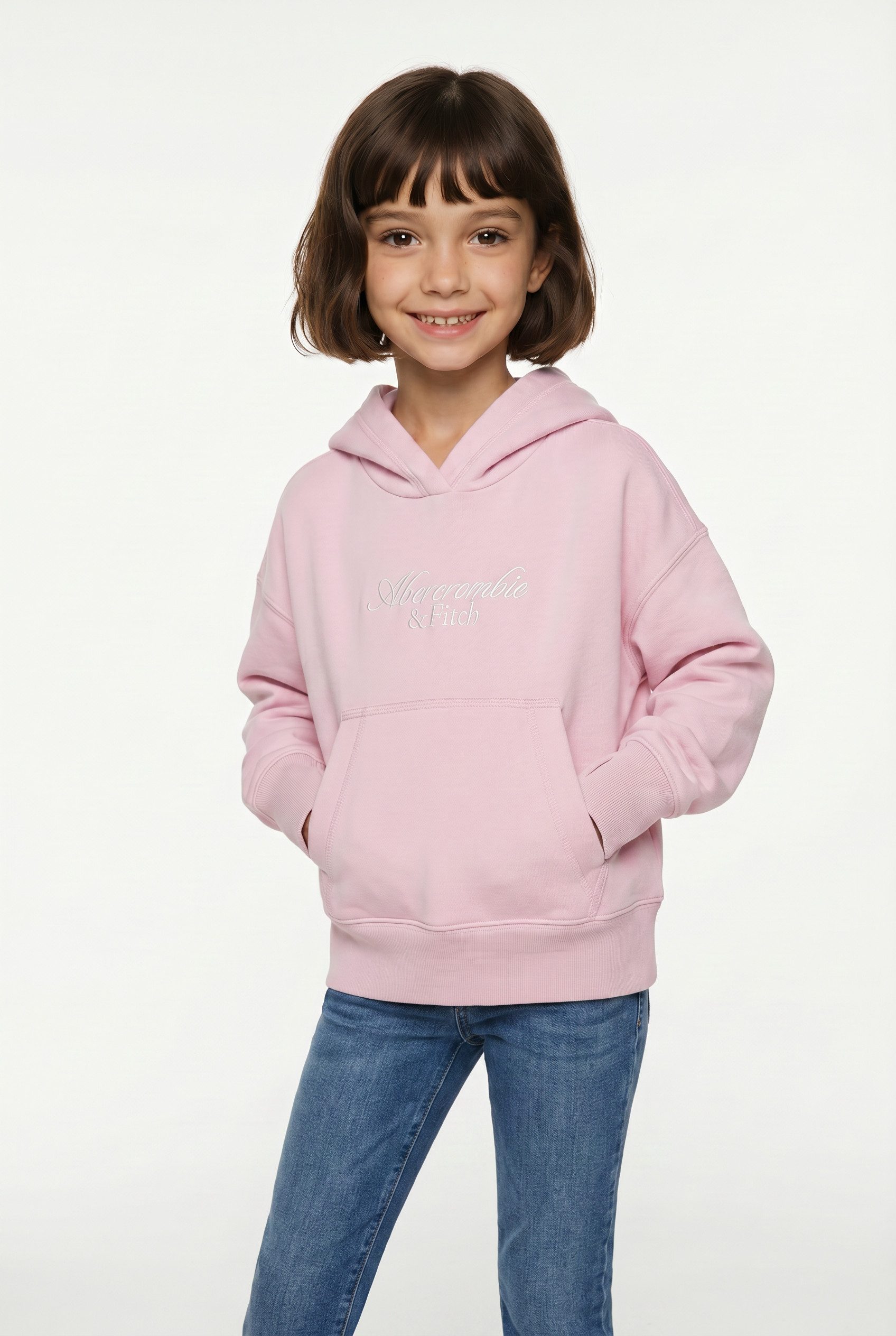Abercrombie Kids Hoodie ESSENTIAL LOGO HOODIE mit farblich passender Logostickerei, extra kurz