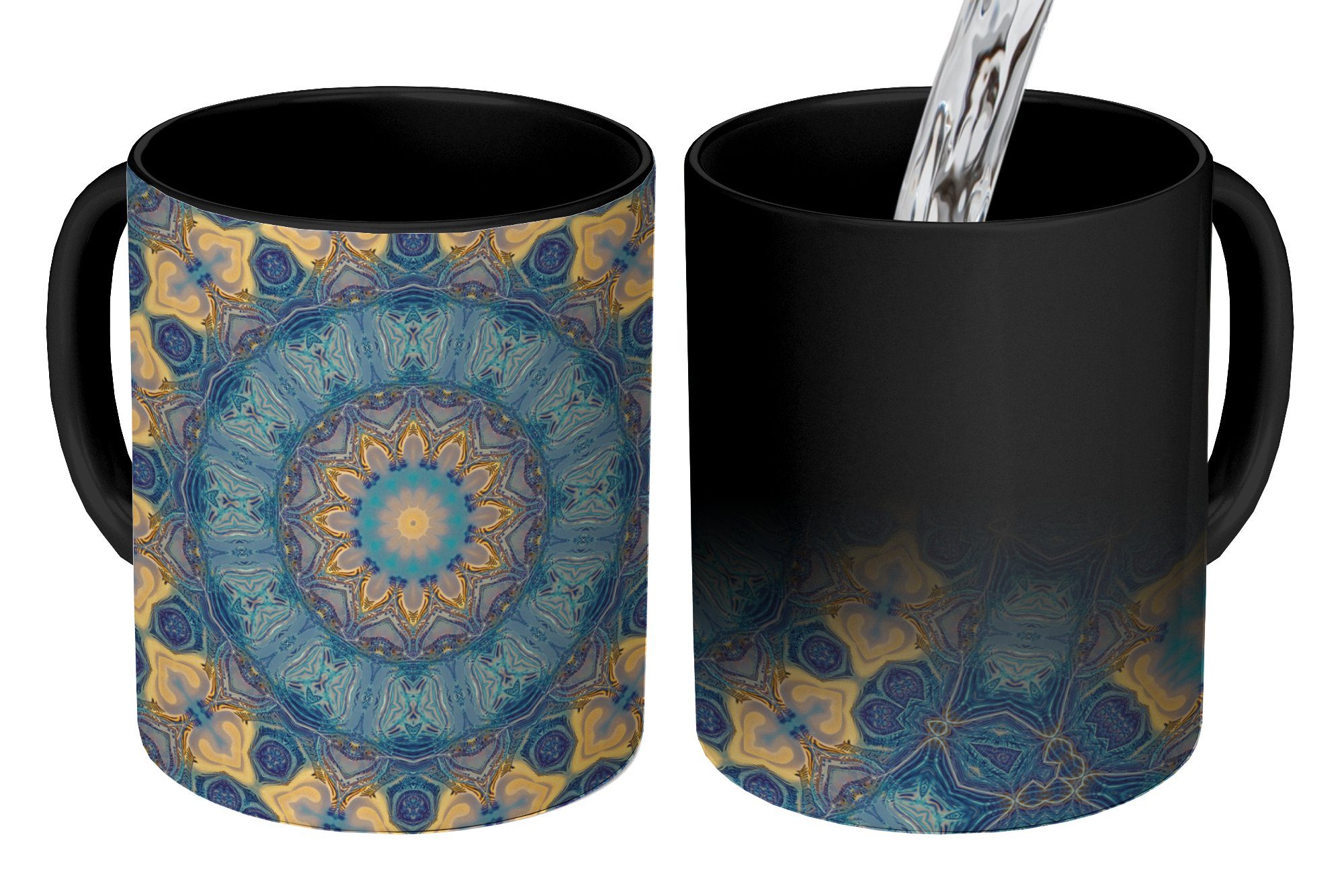 - Tasse Blau Farbwechsel, Kaffeetassen, Kreis Geschenk Mandala, - Teetasse, Keramik, Zaubertasse, MuchoWow