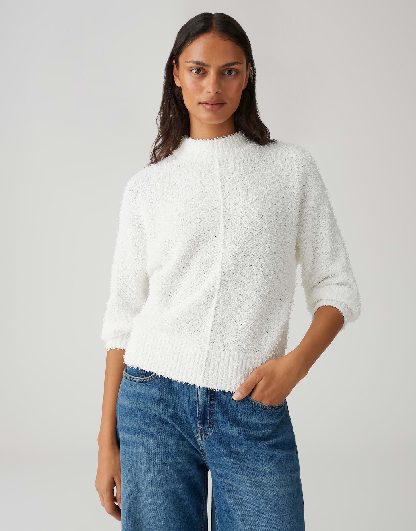 OPUS Strickpullover Punew aus flauschigem Effektgarn Regular Fit lockere Passform, schmal zulaufend, 3/4 Arm, weicher Griff