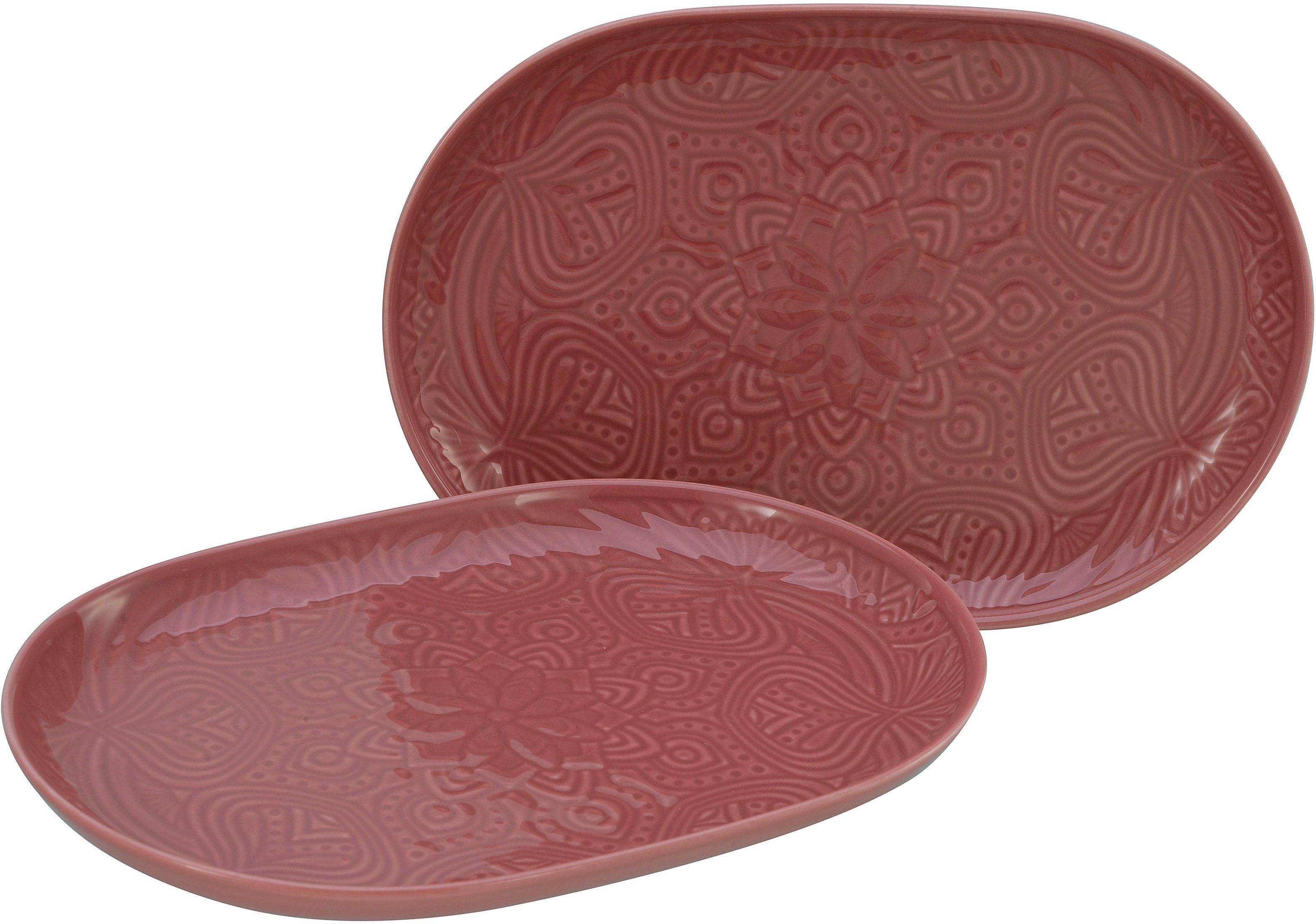 CreaTable Servierplatte Orient Mandala, Porzellan, (Set, 2-tlg), Servierset, je 28x20 cm rot