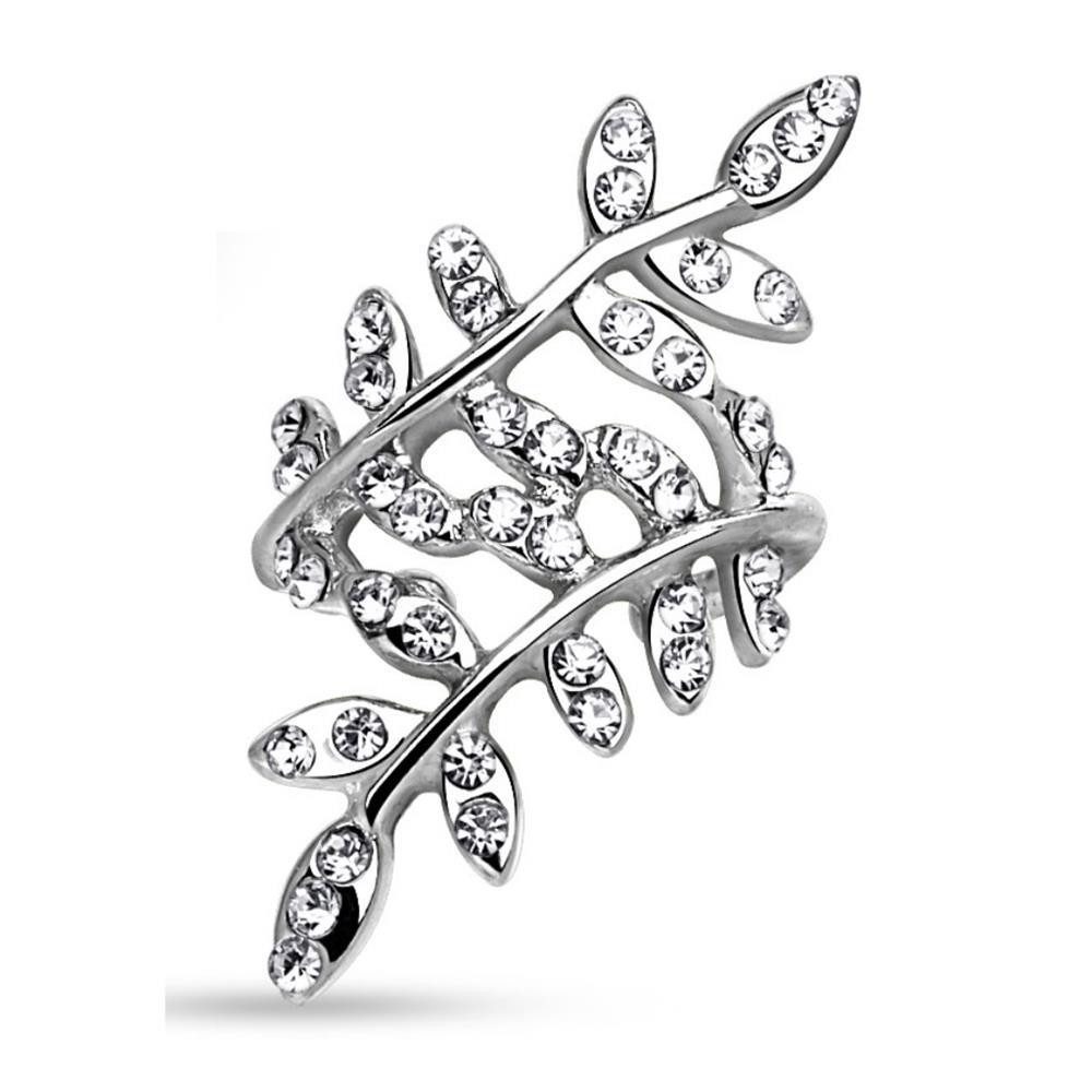 BUNGSA Ohrklemme CC Klar - Ohrklemme Kristallblätter Silber aus Messing Damen (1 Stück, 1-tlg), Ohrschmuck Ohrringe