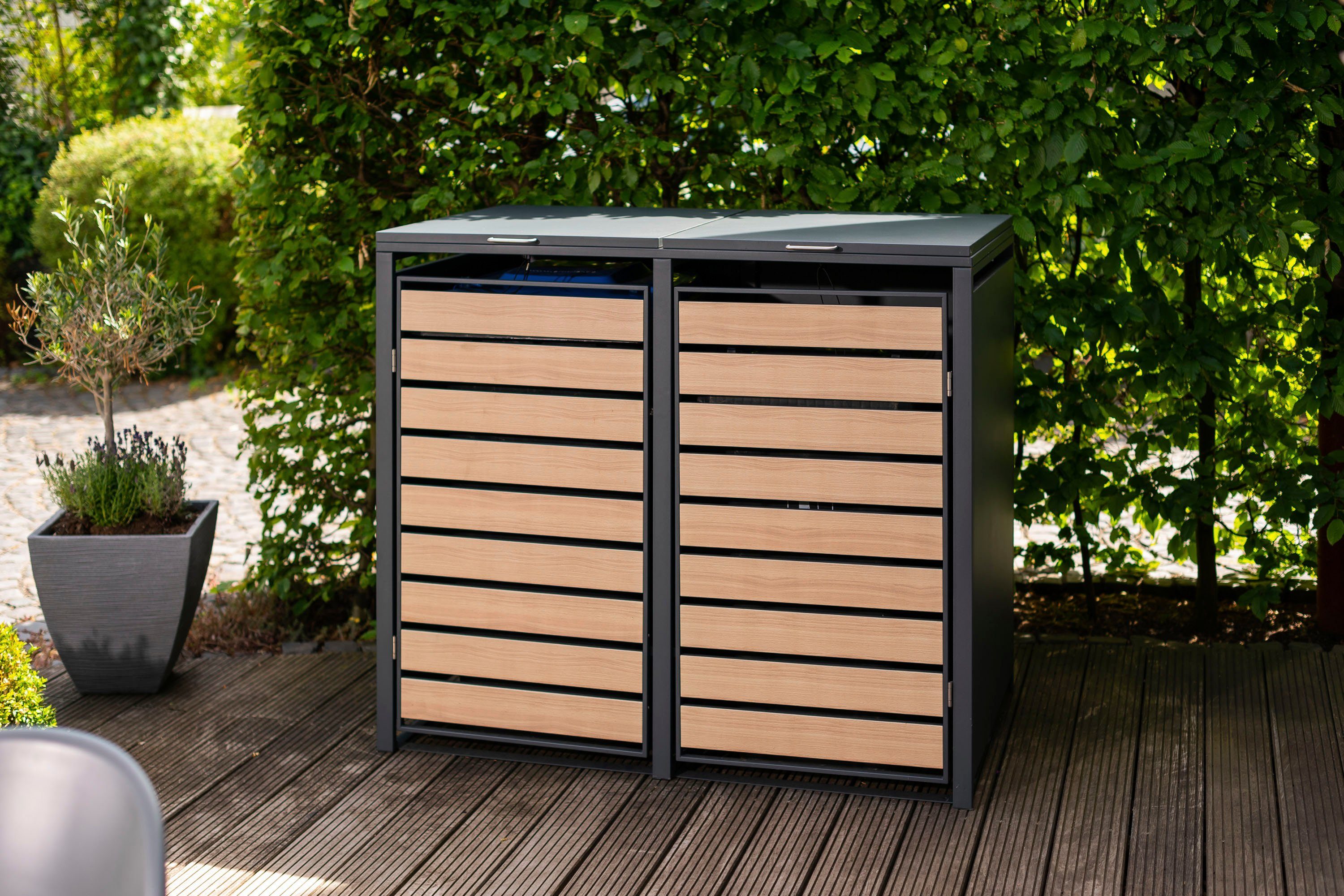 WESTMANN Mülltonnenbox für 2 Mülltonnen à 240 l, HxBxT: 116x132x80cm, mit Gasdruckfedern und Deckeldämpfern