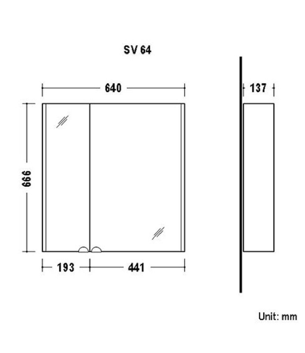 Planetmöbel Badezimmerspiegelschrank Spiegelschrank LED 64cm mit sonoma-eiche