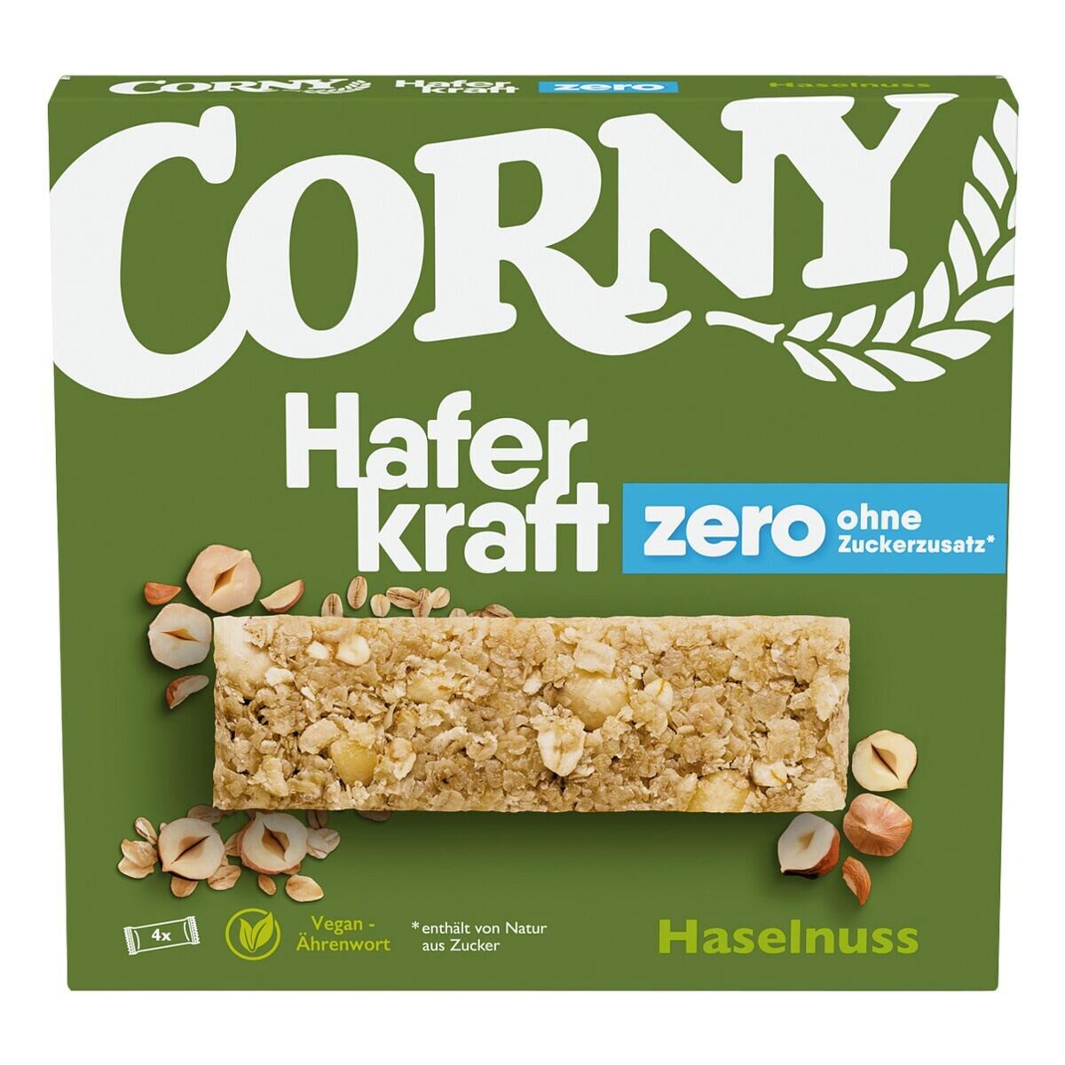 CORNY Riegel Haferkraft Zero Haselnuss, 4 Riegel