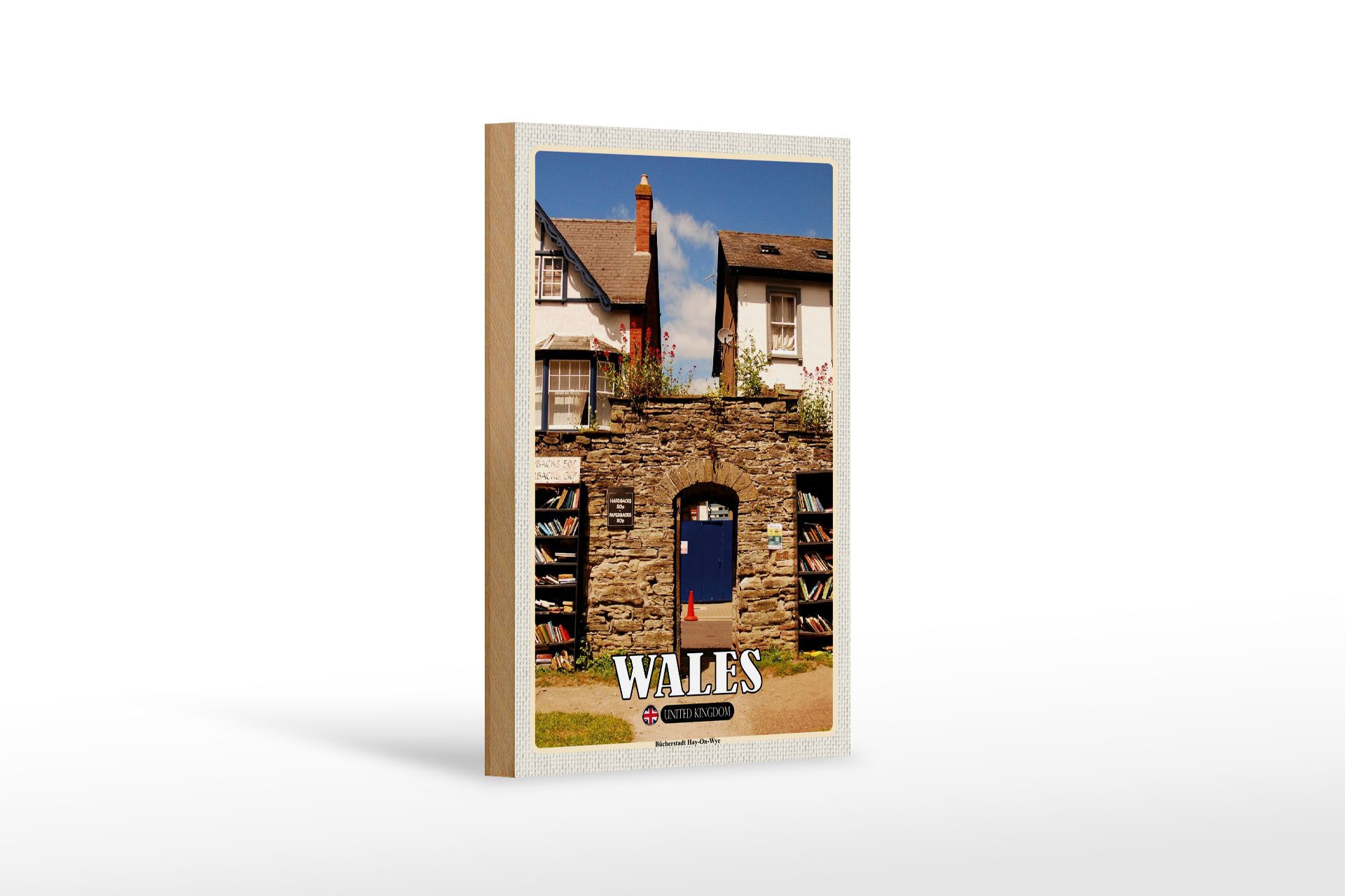 Holzbild Reise 12x18 cm Wales Bücherstadt Hay-On-Wye