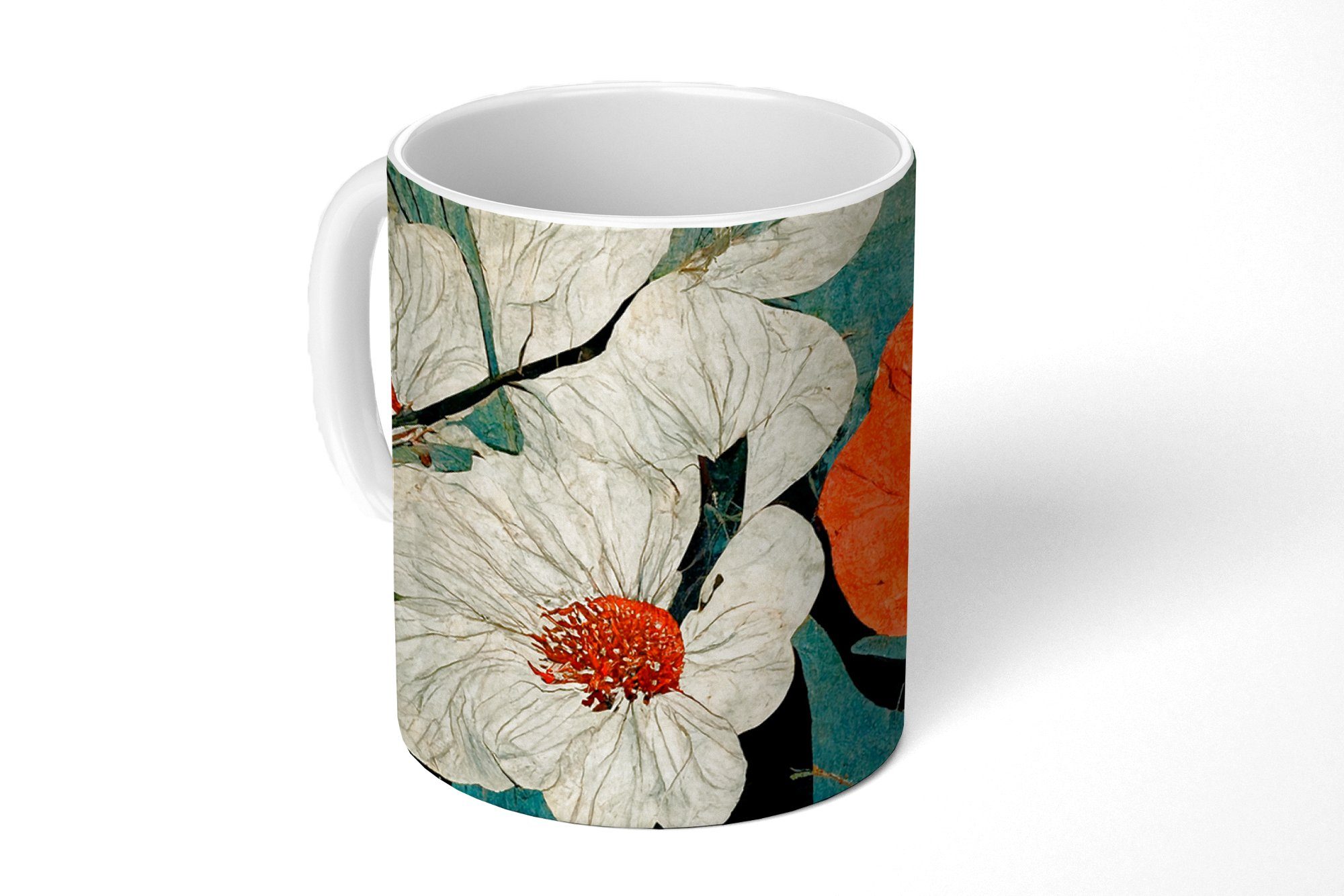 MuchoWow Tasse Orange, Teetasse, Becher, Teetasse, Asien Vintage Pflanzen - Geschenk - Blumen Keramik, Kaffeetassen, - 