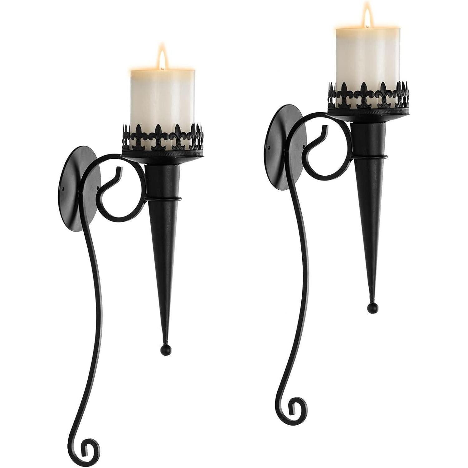 LuxusKollektion Wandkerzenhalter Торшеры Wand Schwarz 2 Stück für Stumpenkerzen Fest installierbar