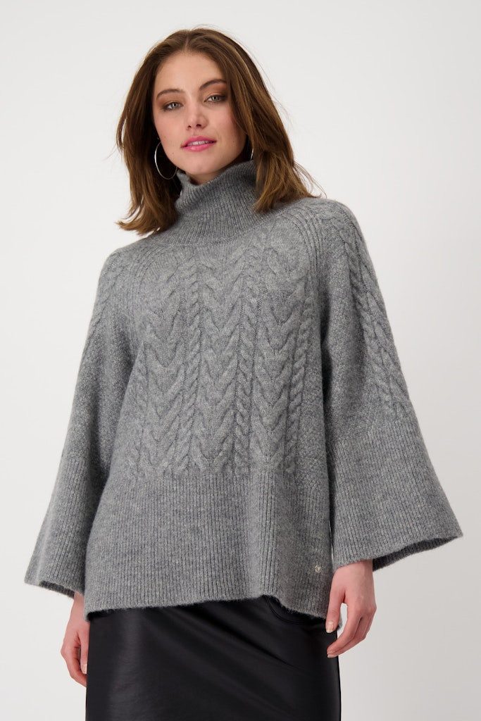 Monari Blusenshirt Pullover mit Zopfmuster steel günstig online kaufen