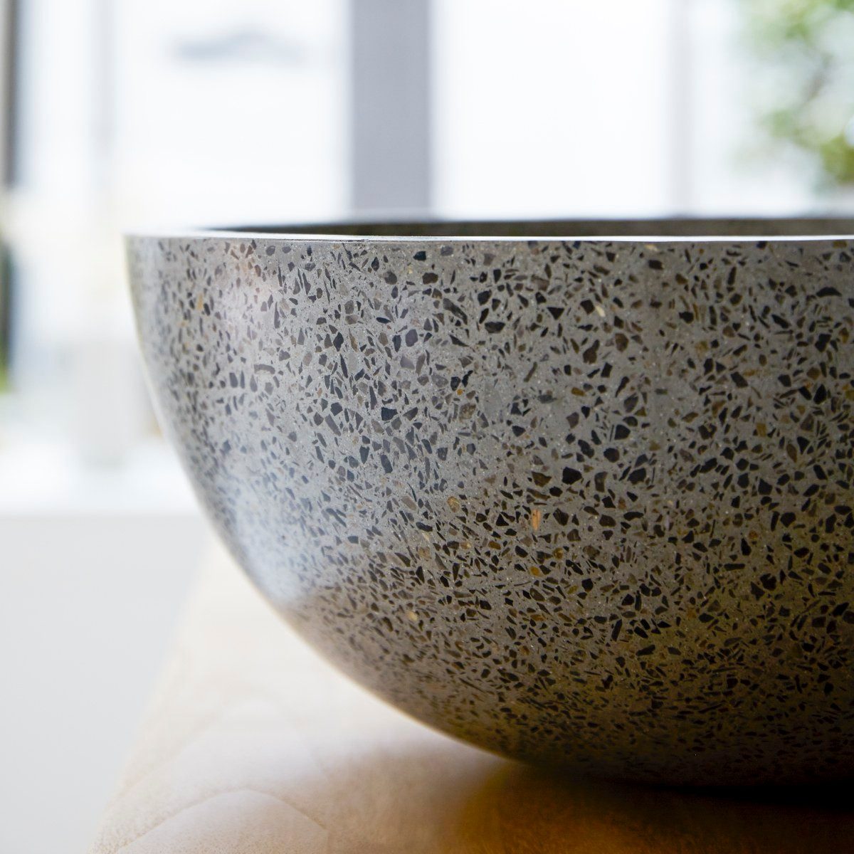 Tikamoon Waschbecken Terrazzo Waschbecken Aufsatzwaschbecken für das Badezimmer Isa grau