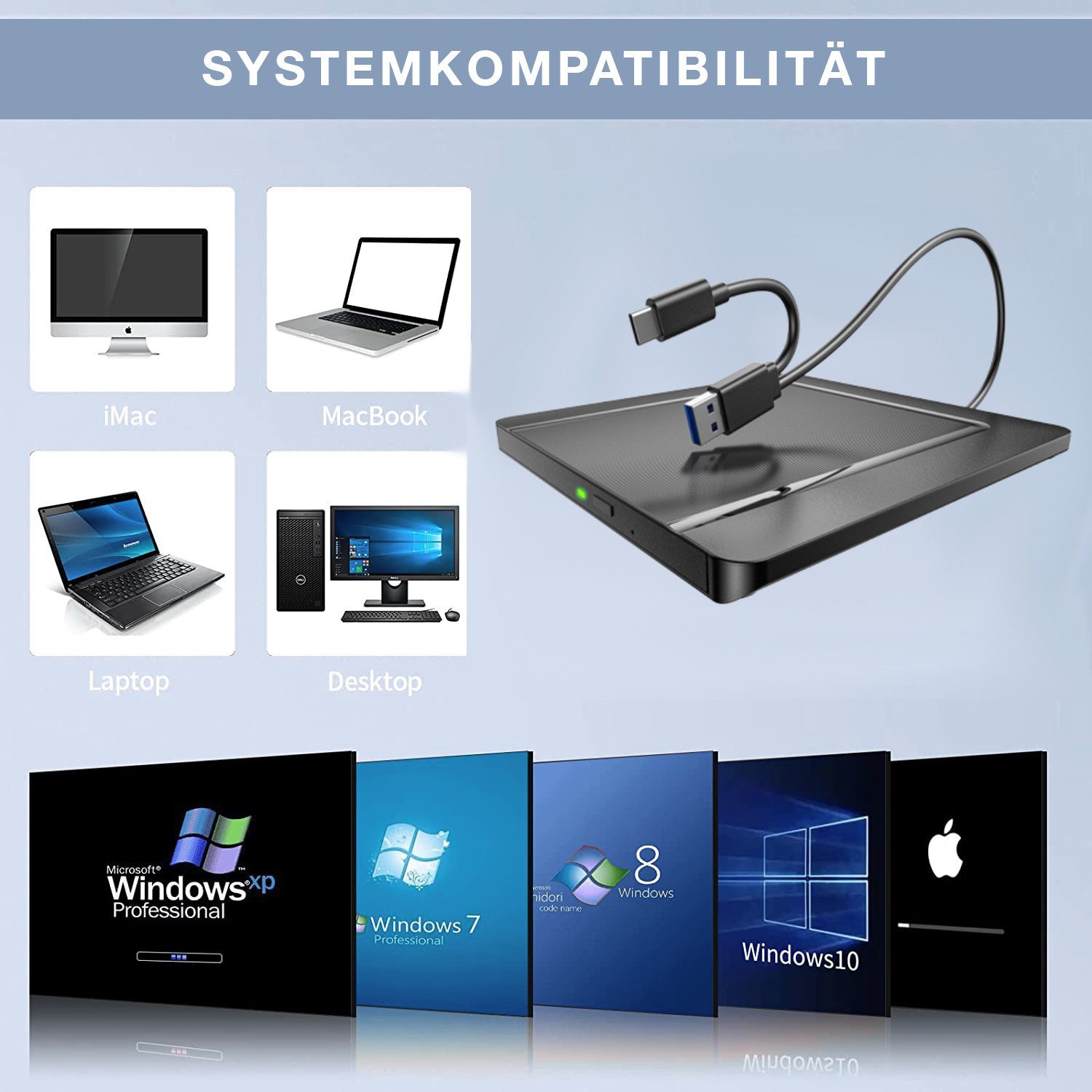 XLYNE XLYNE - CD/DVD Brenner extern - slim - Schwarz CD-Brenner (USB 2.0, extern)