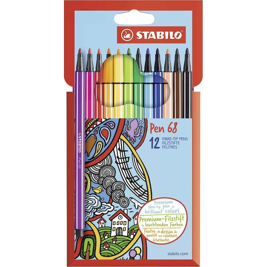 STABILO Fineliner Fasermaler -Pen 68 12er Pappetui
