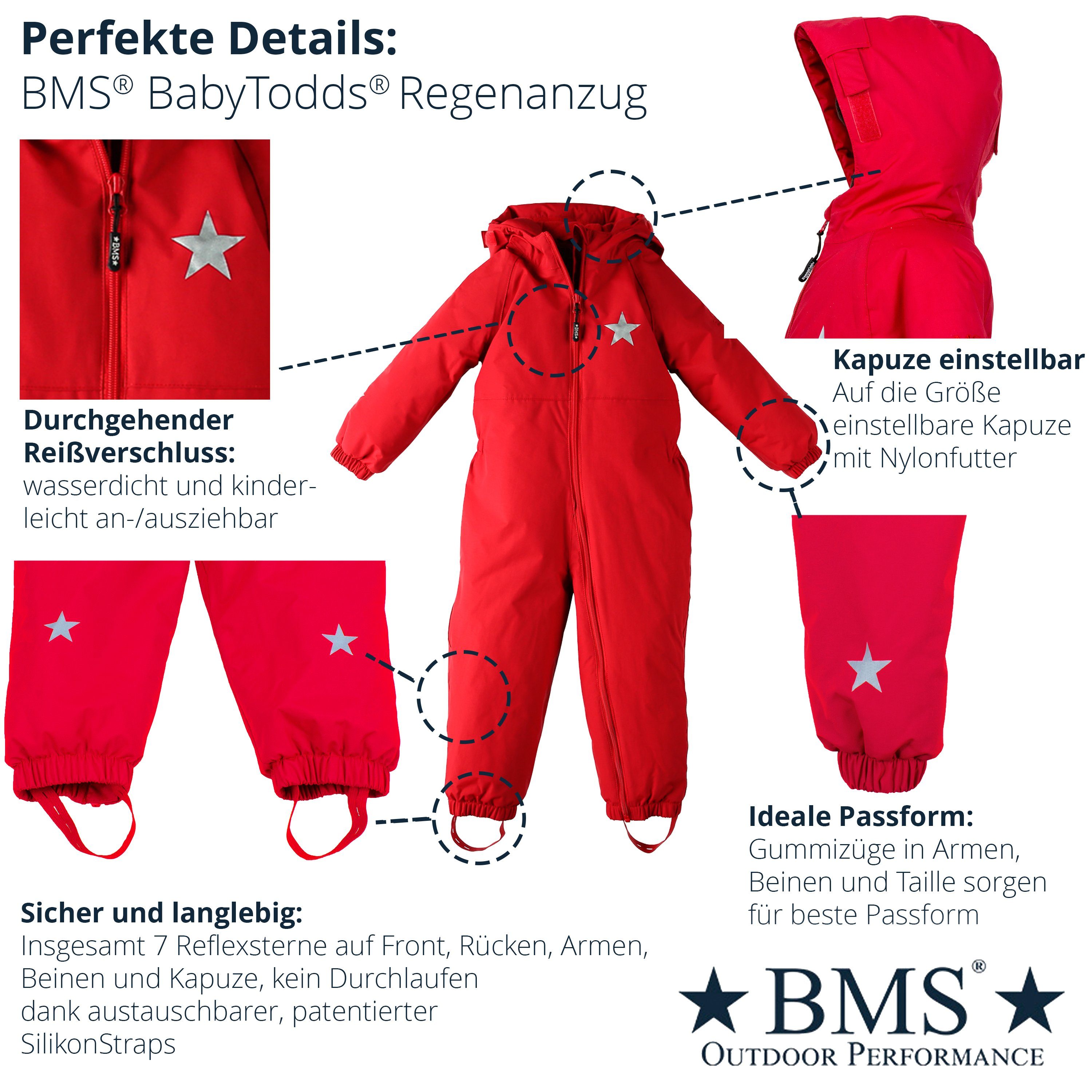 BMS Regenoverall Regenanzug für Kinder 100% wasserdicht & atmungsaktiv - PFC frei im praktischen Design