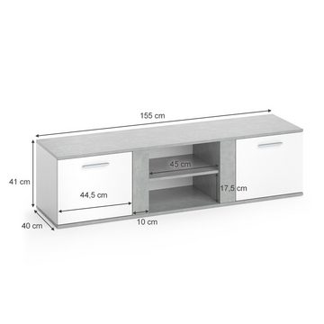 Vicco Lowboard Fernsehschrank Sideboard NOVELLI Weiß / Beton
