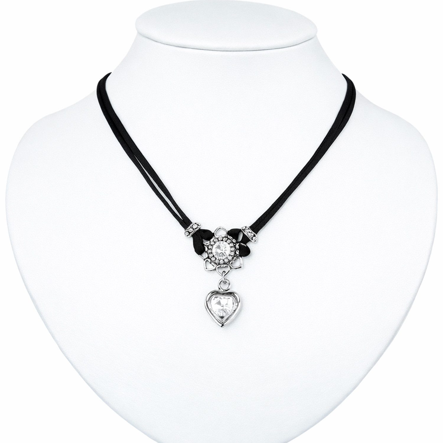 LUISIA® Kette mit Anhänger Chiara mit Herzblüte, Strassherz und Premium Kristallen (inkl. Schmuckbox)